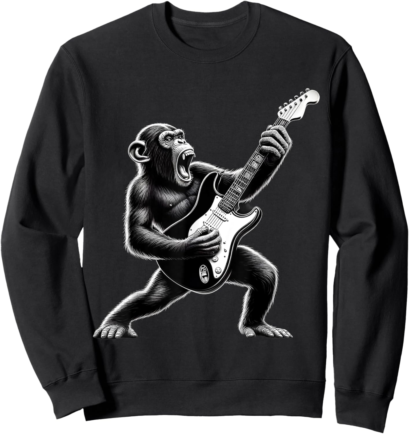 Rock Chimpanzee Monkey Playing Guitar Funny Guitar Monkey Sweatshirt - Sweatshirt | Black