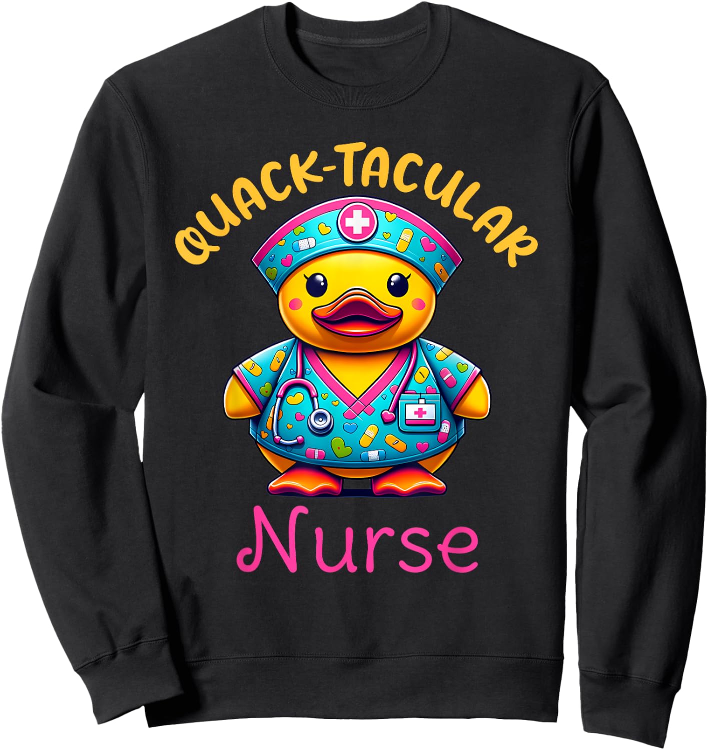 Cute Rubber Duck Registered Nurse Medical "Quack-tacular" Sweatshirt - Sweatshirt | Black