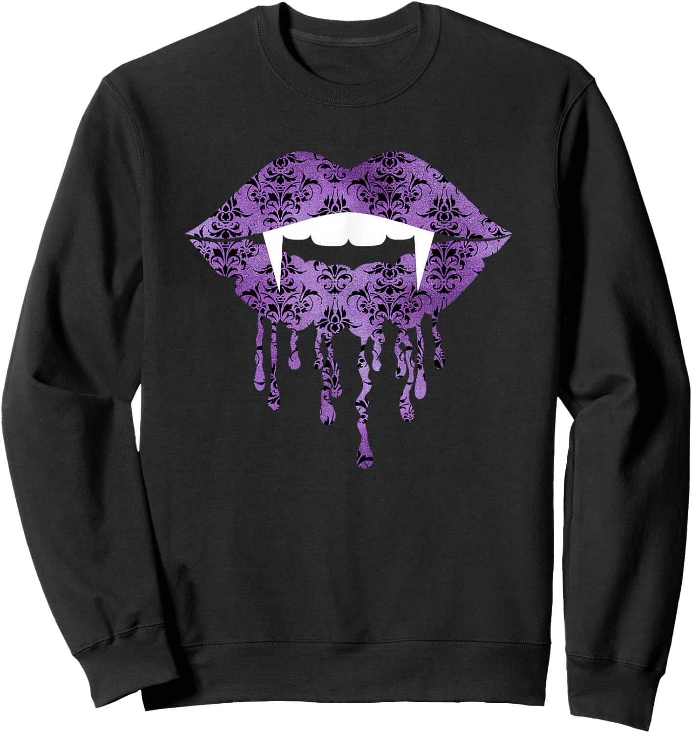 Purple Damask - Vampire Fangs Drip Lips Gothic Halloween Sweatshirt - Sweatshirt | Black