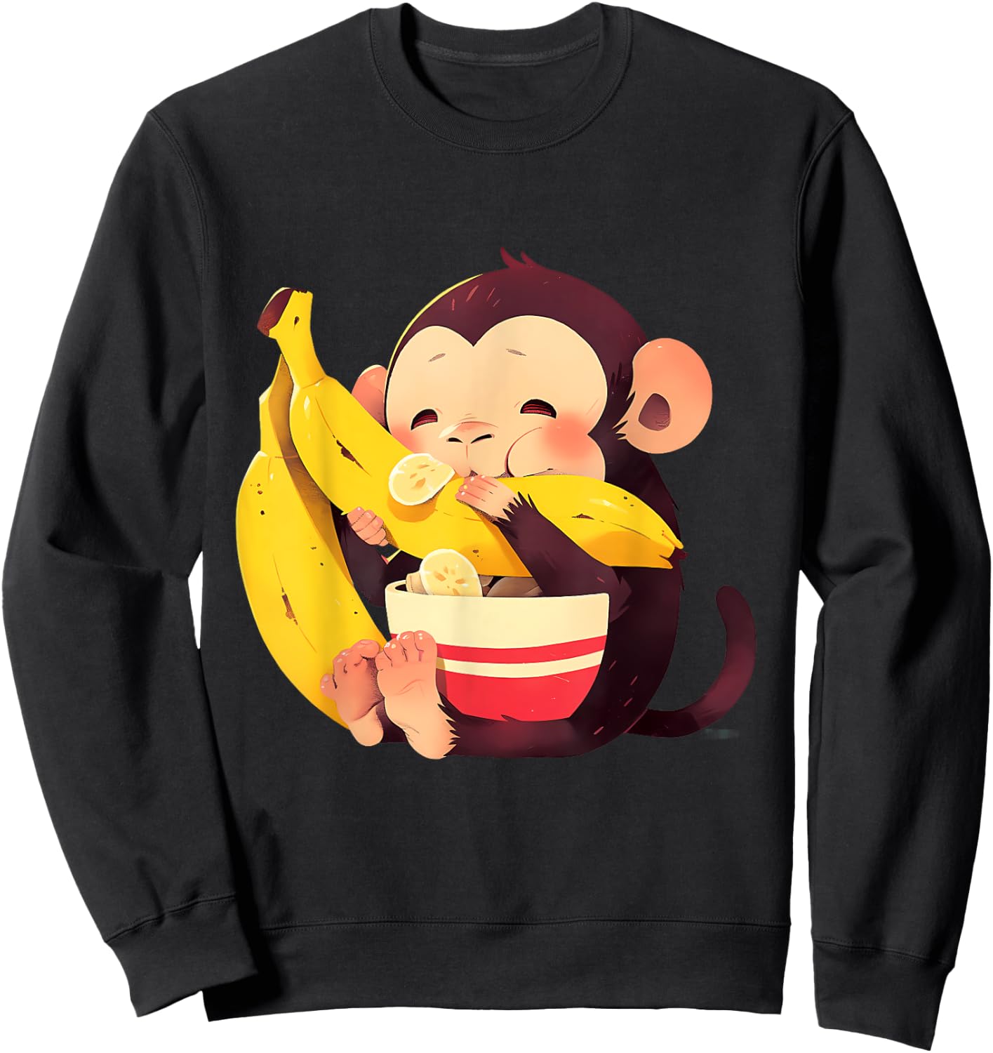 Banana Monkey Cute Monkey Wildlife Drawing Bananas Fruit Sweatshirt - Sweatshirt | Black