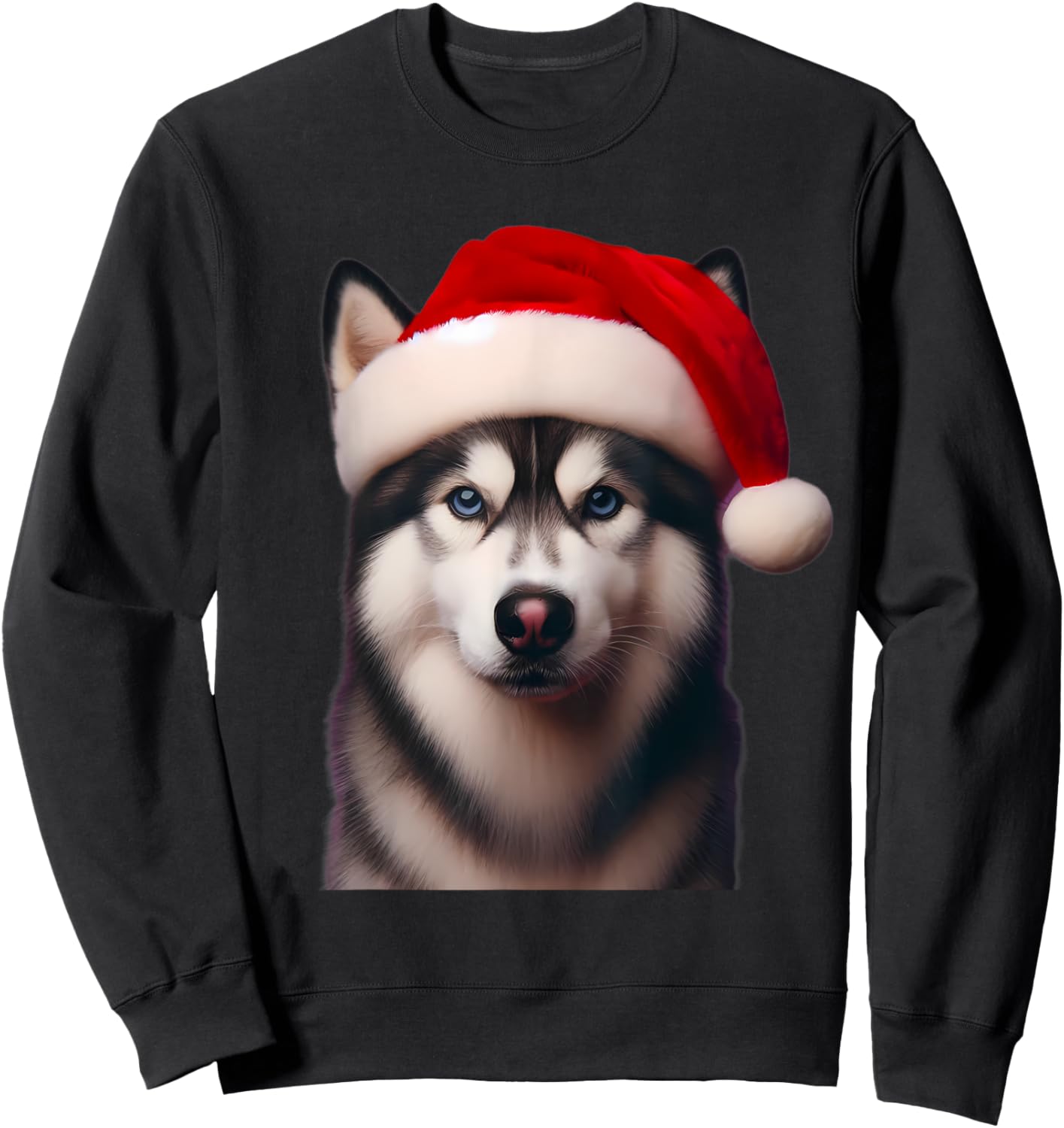 Siberian Husky With Santa Hat Christmas Xmas Dog Owner Lover Men Women Kids Sweatshirt - Sweatshirt | Black