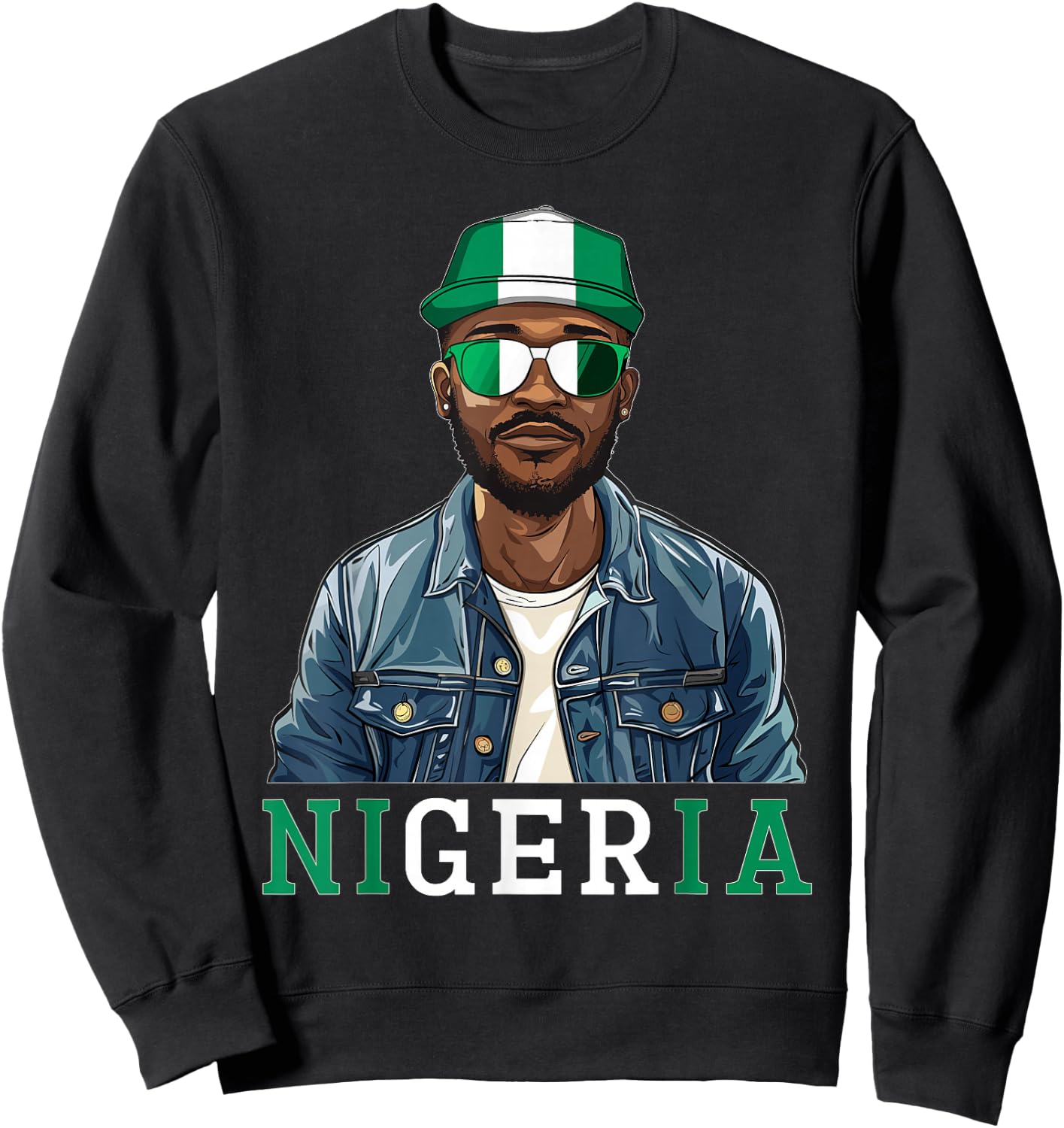 Nigeria Flag Outfit for Man Souvenirs Coountry Nigerian Sweatshirt - Sweatshirt | Black