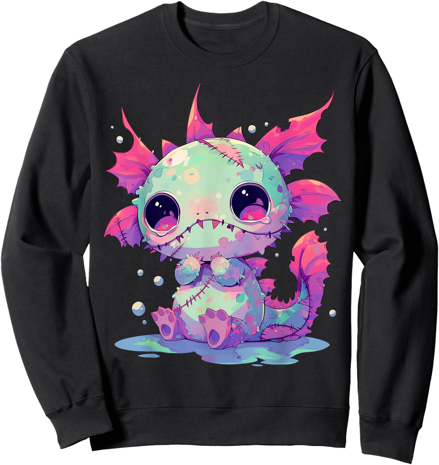 Kawaii Pastel Goth Creepy Cute Zombie Axolotl Sweatshirt - Sweatshirt | Black