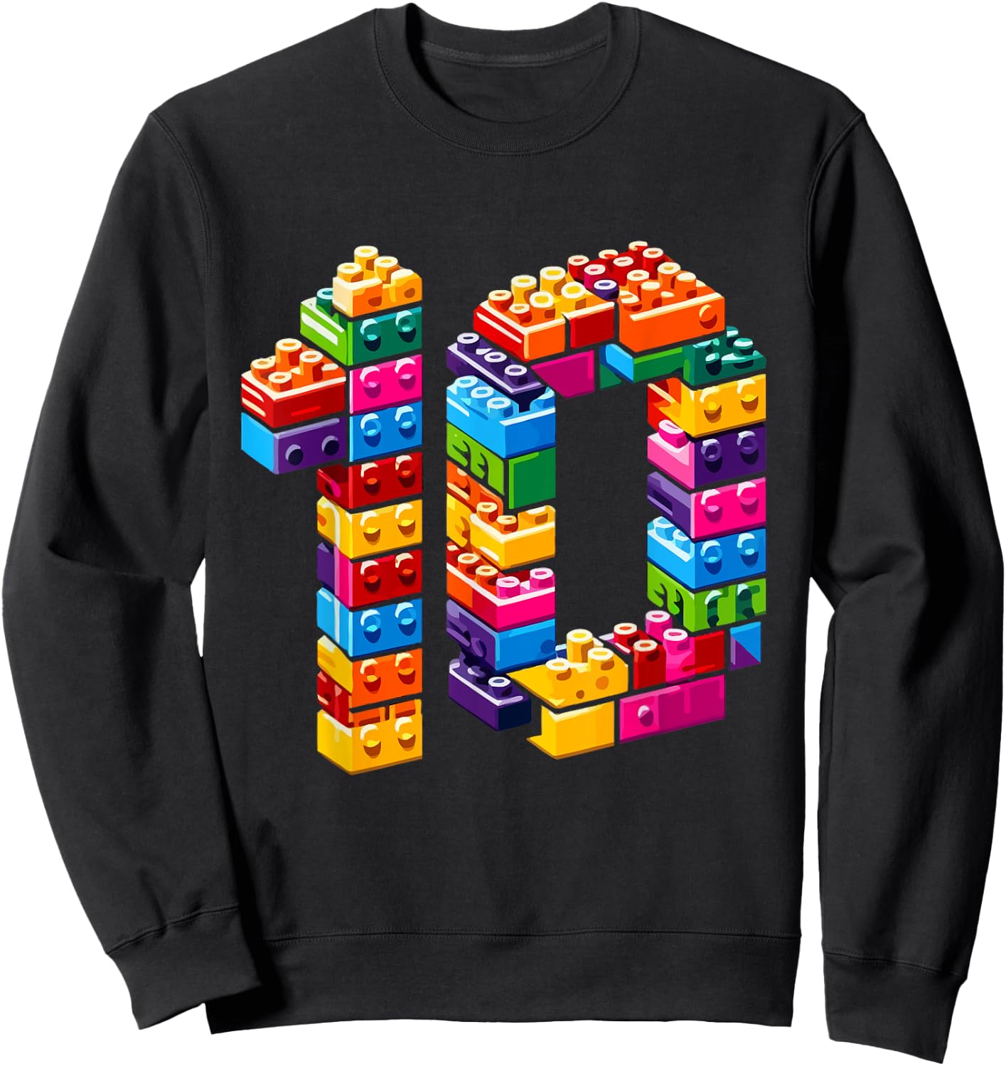 10 Year Old Blocks Building Master Builder 10th Birthday Boy Sweatshirt - Sweatshirt | Black