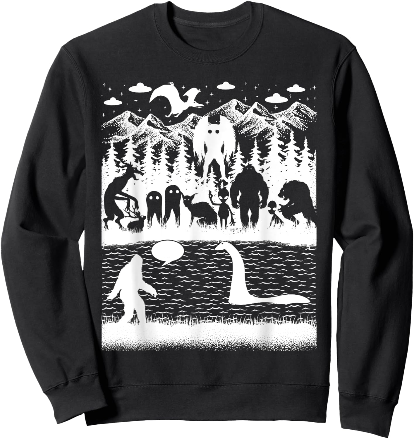 Bigfoot Loch Ness Monster Mothman And Aliens! Funny Cryptid Sweatshirt - Sweatshirt | Black