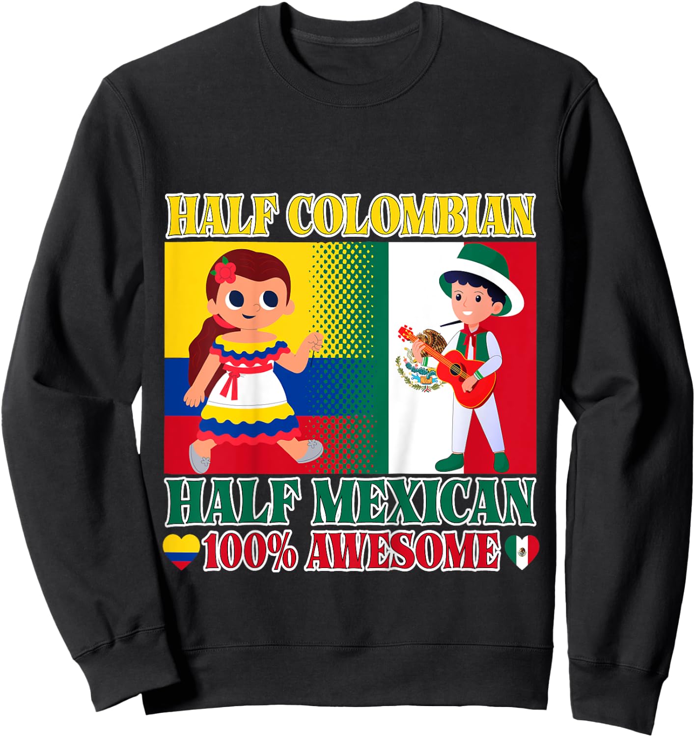 Kids Half Colombian Half Mexican Toddler Mexico Colombia Flag Boy Sweatshirt - Sweatshirt | Black