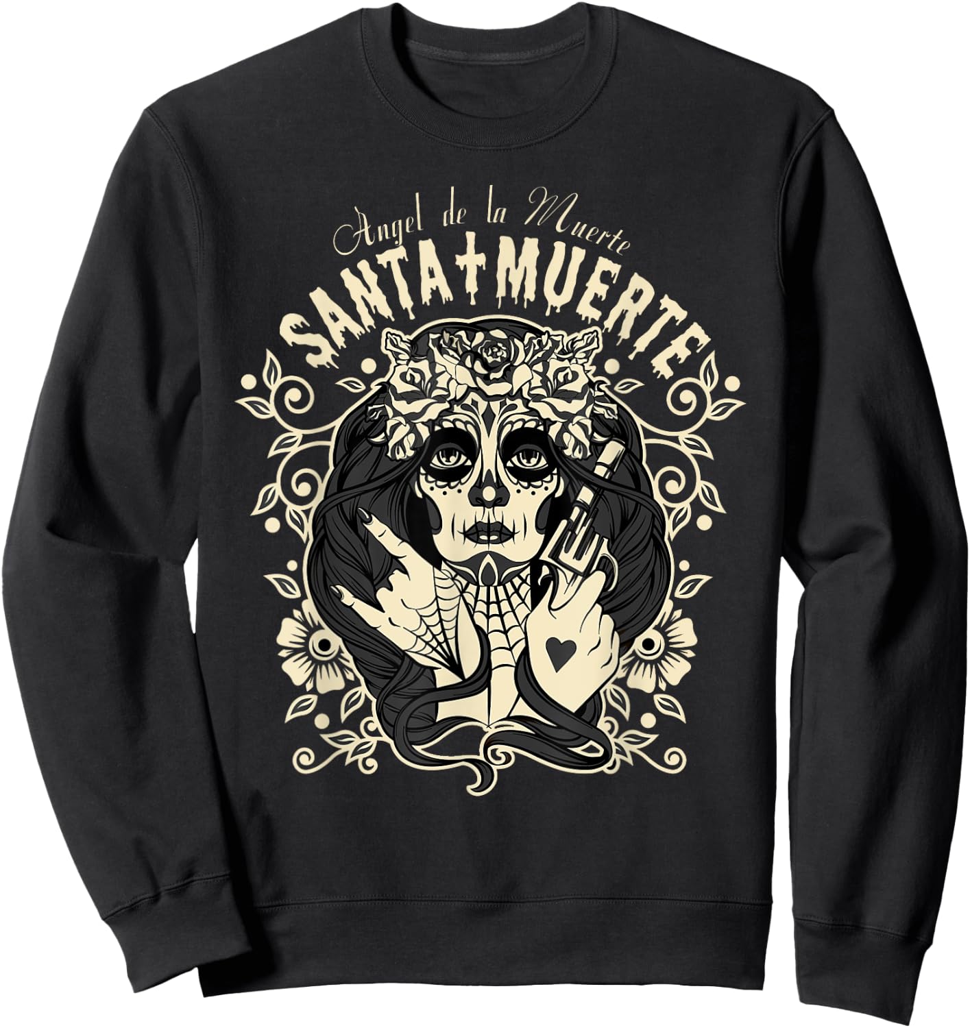 Angel Of Death, Ángel de la Muerte, Santa Muerte Sweatshirt - Sweatshirt | Black