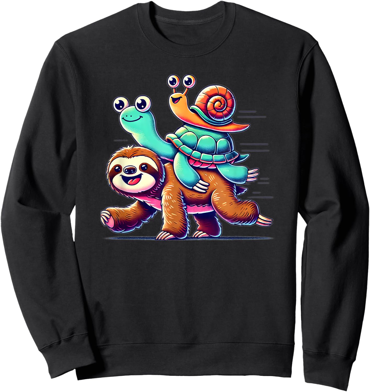 Sloth Turtle Snail Piggyback Animal Running Wild Sweatshirt - Sweatshirt | Black