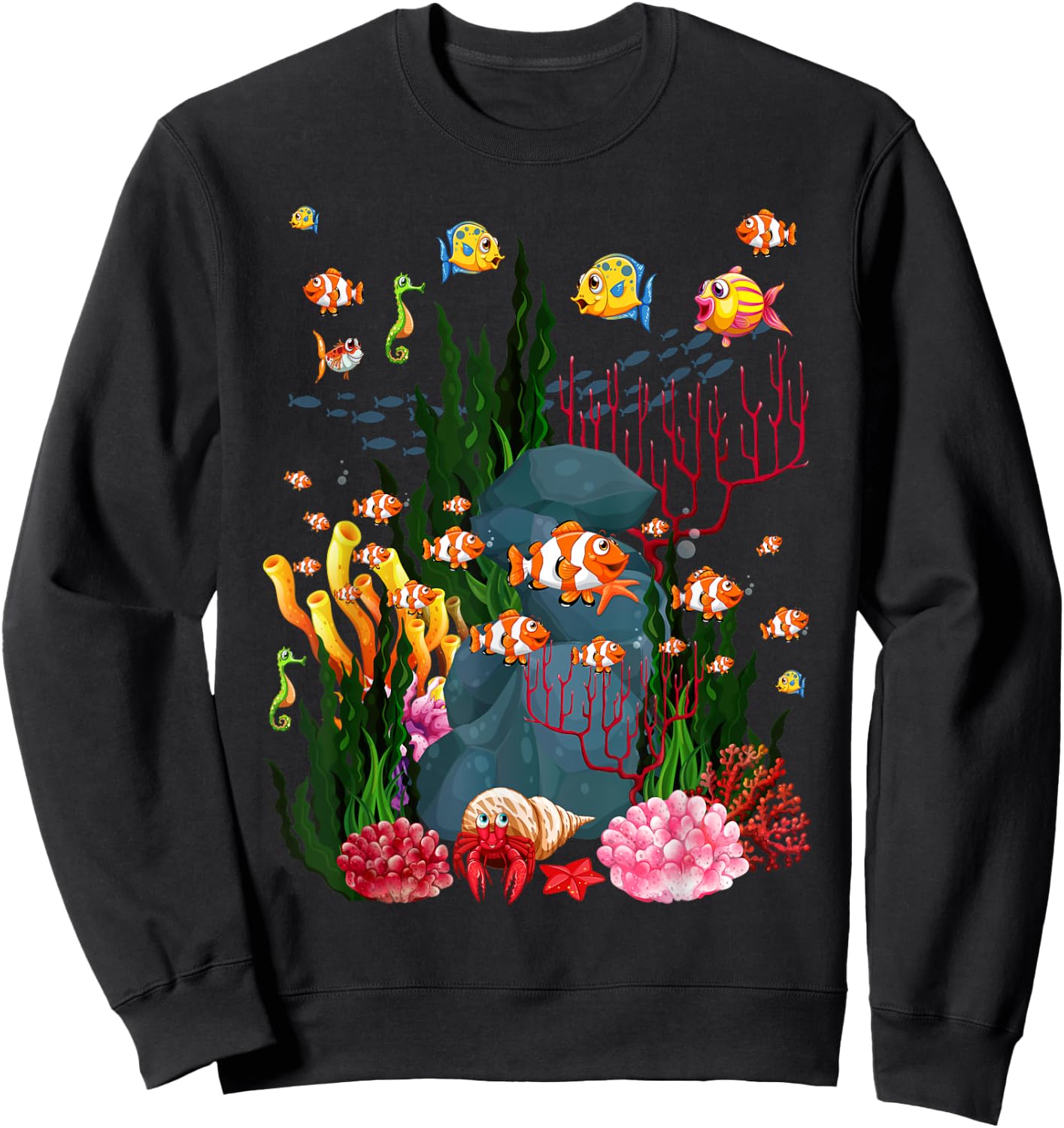 Fish Swim Against the Current in The Sea Sweatshirt - Sweatshirt | Black