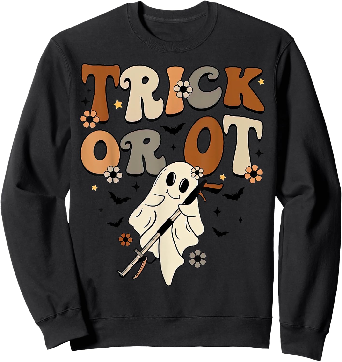 Retro Trick Or OT Cute Ghost Occupational Therapy Halloween Sweatshirt - Sweatshirt | Black