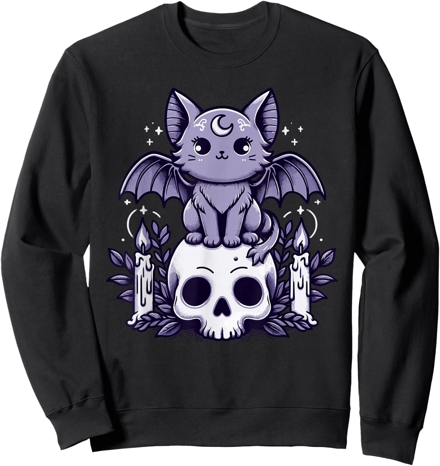 Kawaii Pastel Goth Cute Creepy Cat Bat Skeleton Sweatshirt - Sweatshirt | Black