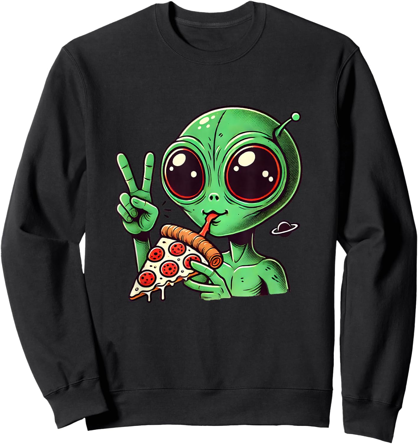 Funny Alien Head Eating Pizza UFO Extraterrestrial Sweatshirt - Sweatshirt | Black