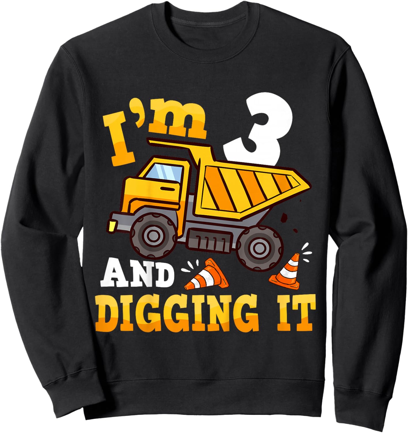 Kids 3 Year Old Boy Birthday Gifts 3rd Construction Birthday Boys Sweatshirt - Sweatshirt | Black