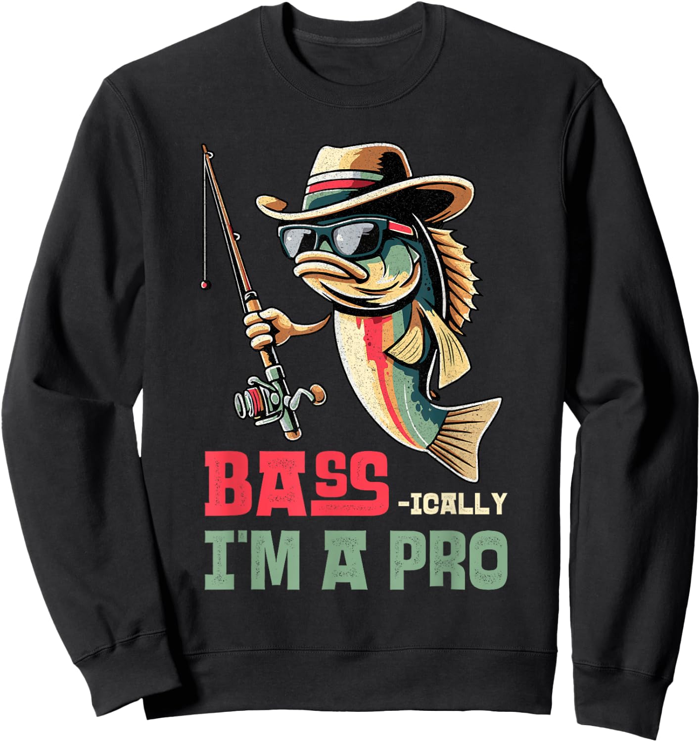 Bass-ically, I'm a Pro Bass Funny Fishing Apparel Men Kids Sweatshirt - Sweatshirt | Black