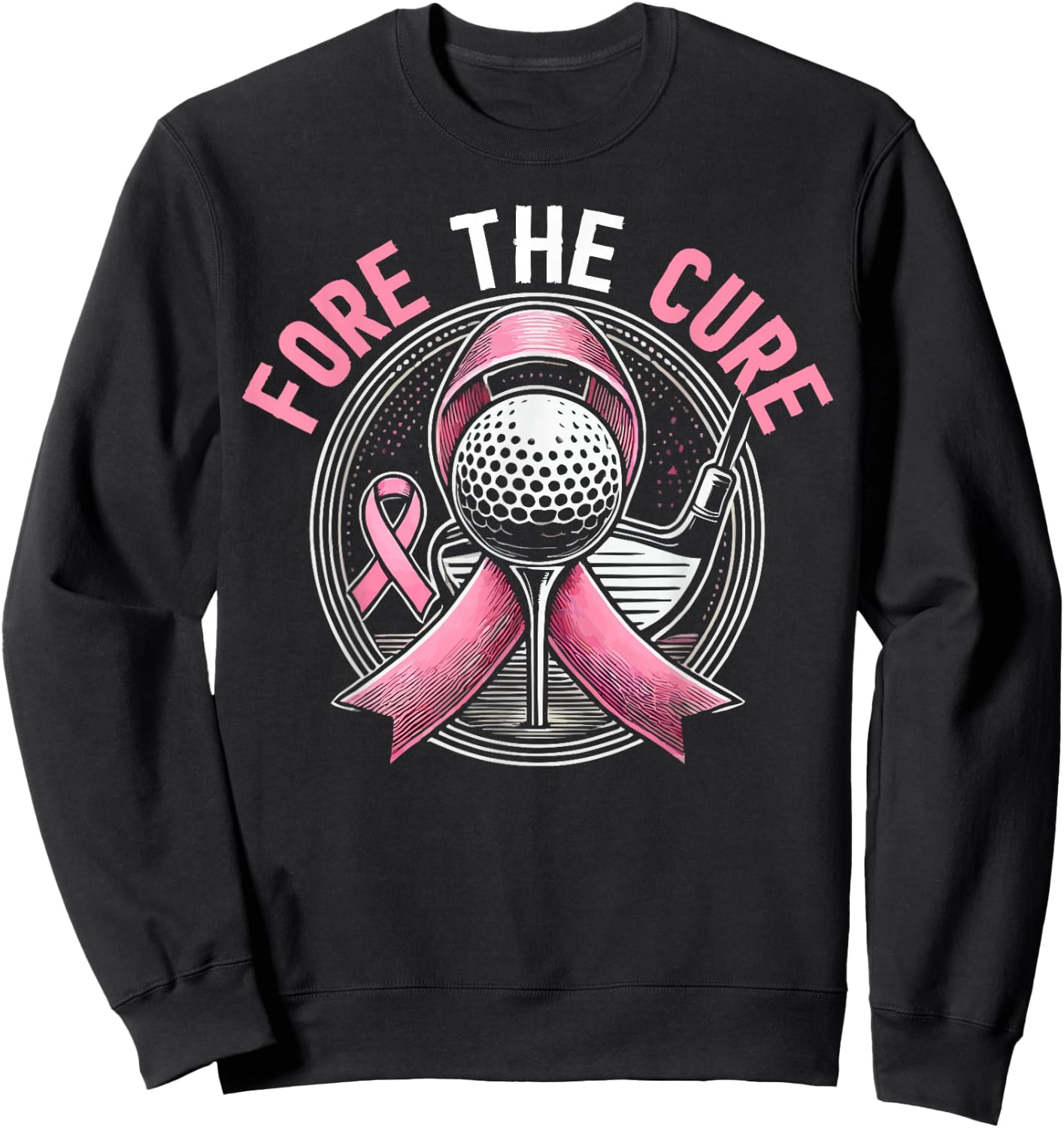 Golf Breast Cancer Awareness Month Golfer Pink Ribbon Sweatshirt - Sweatshirt | Black