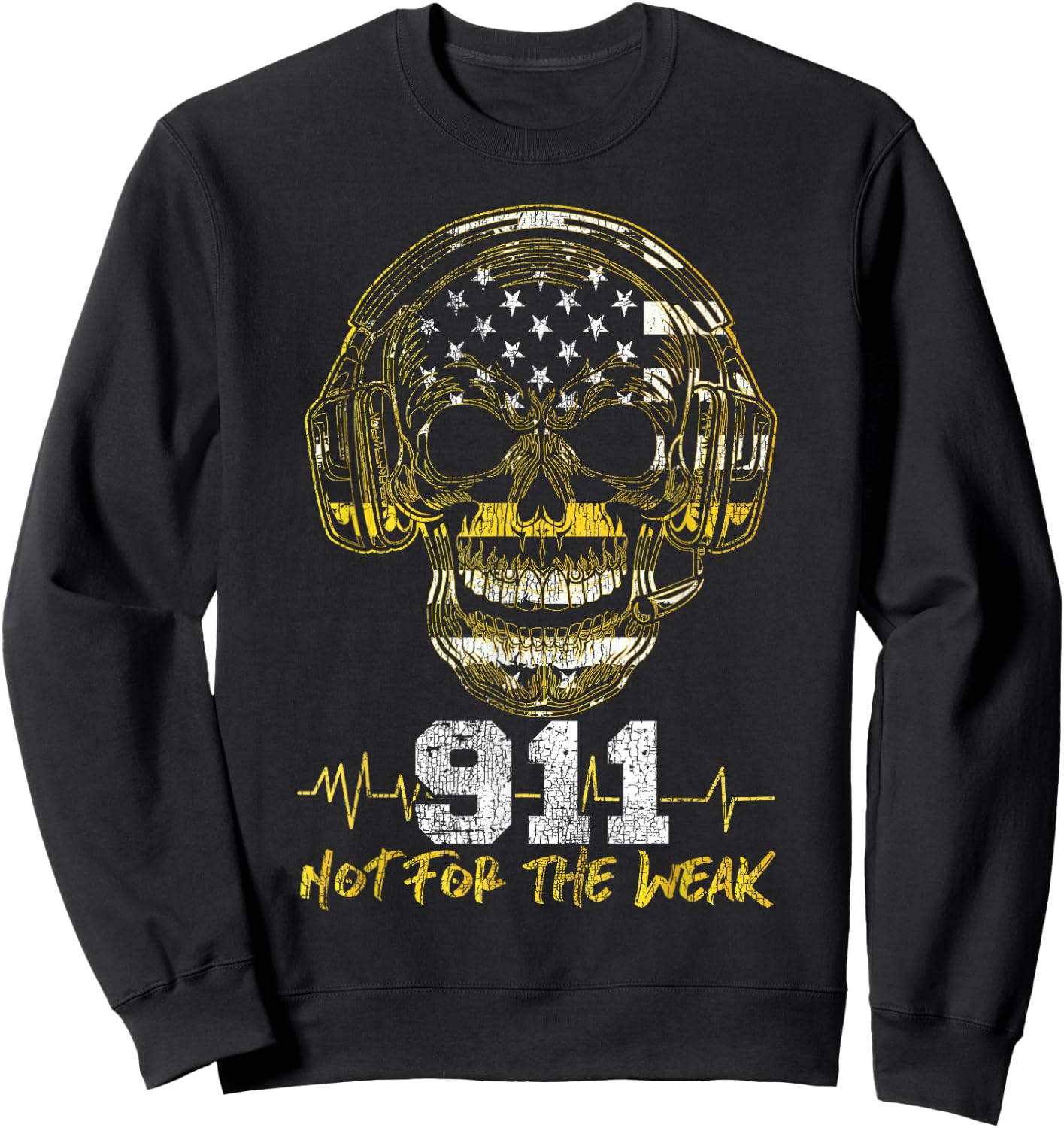 911 Dispatcher Thin Gold Yellow Line American Flag Skull Xxx Sweatshirt - Sweatshirt | Black