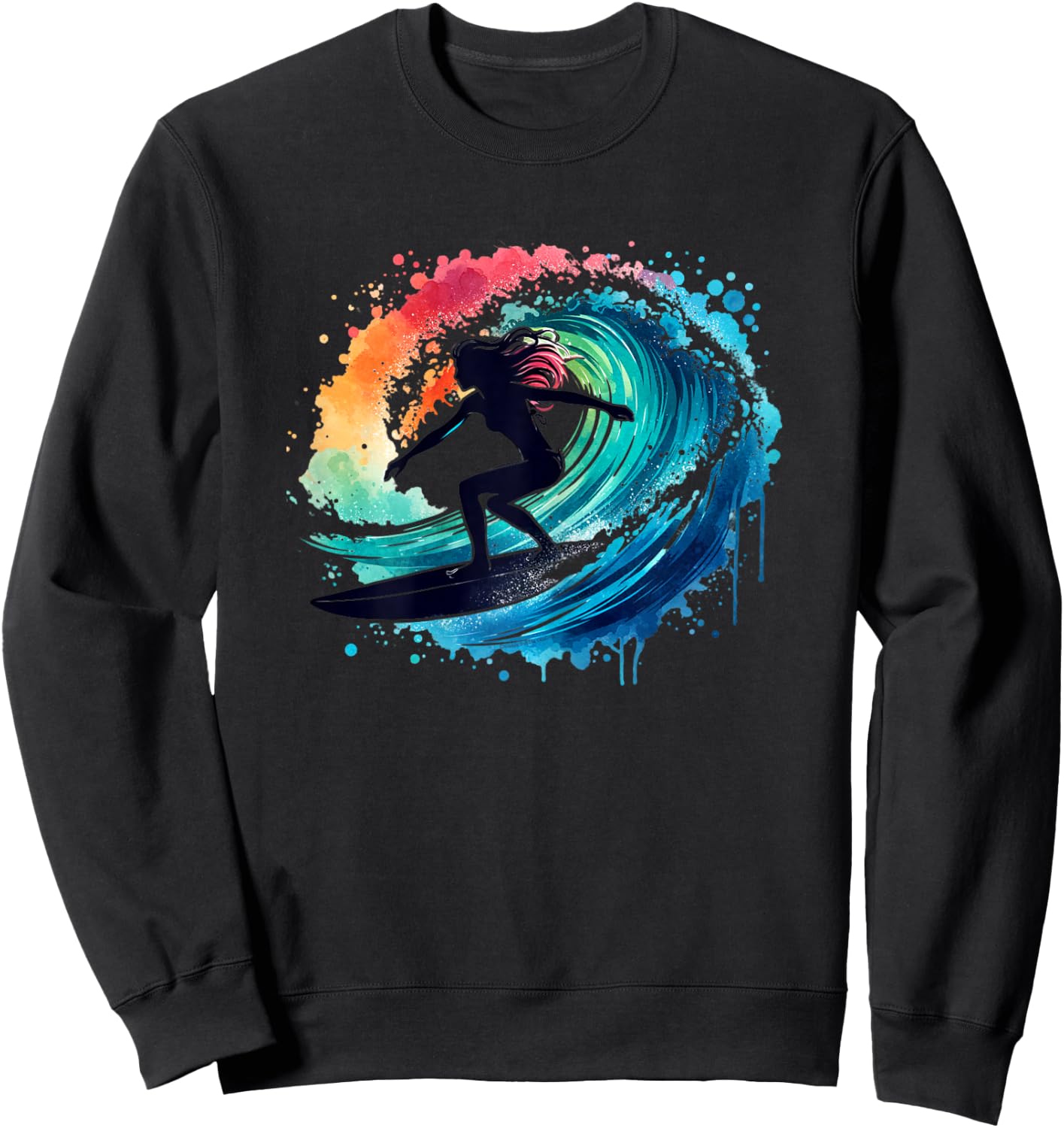 Surfing Surfboard Catch a Wave Girls Women Surfer Girl Sweatshirt - Sweatshirt | Black