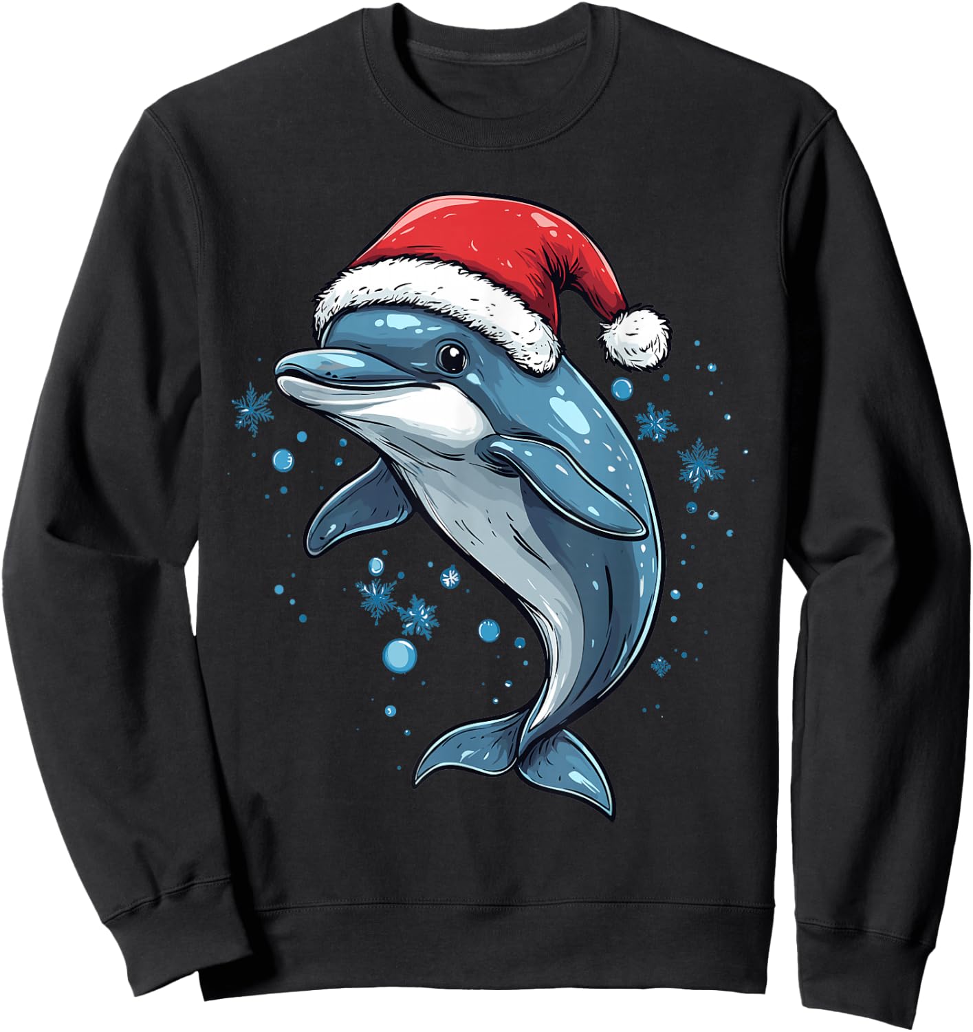 Funny Xmas Dolphin Lovers Christmas Pajama Dolphin Santa Hat Sweatshirt - Sweatshirt | Black