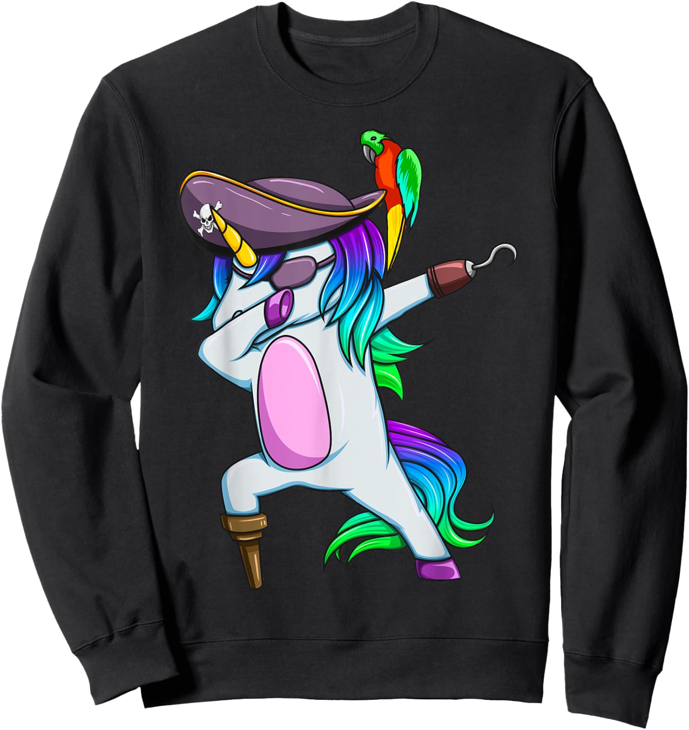 Dabbing Pirate Magical Rainbow Unicorn Funny Halloween Sweatshirt - Sweatshirt | Black