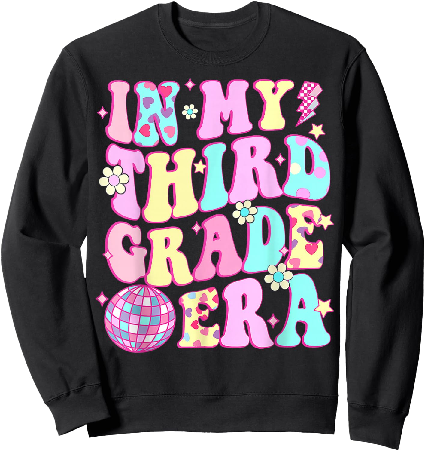 Retro Groovy Back To School In My Third Grade Era Girls Kids Sweatshirt - Sweatshirt | Black