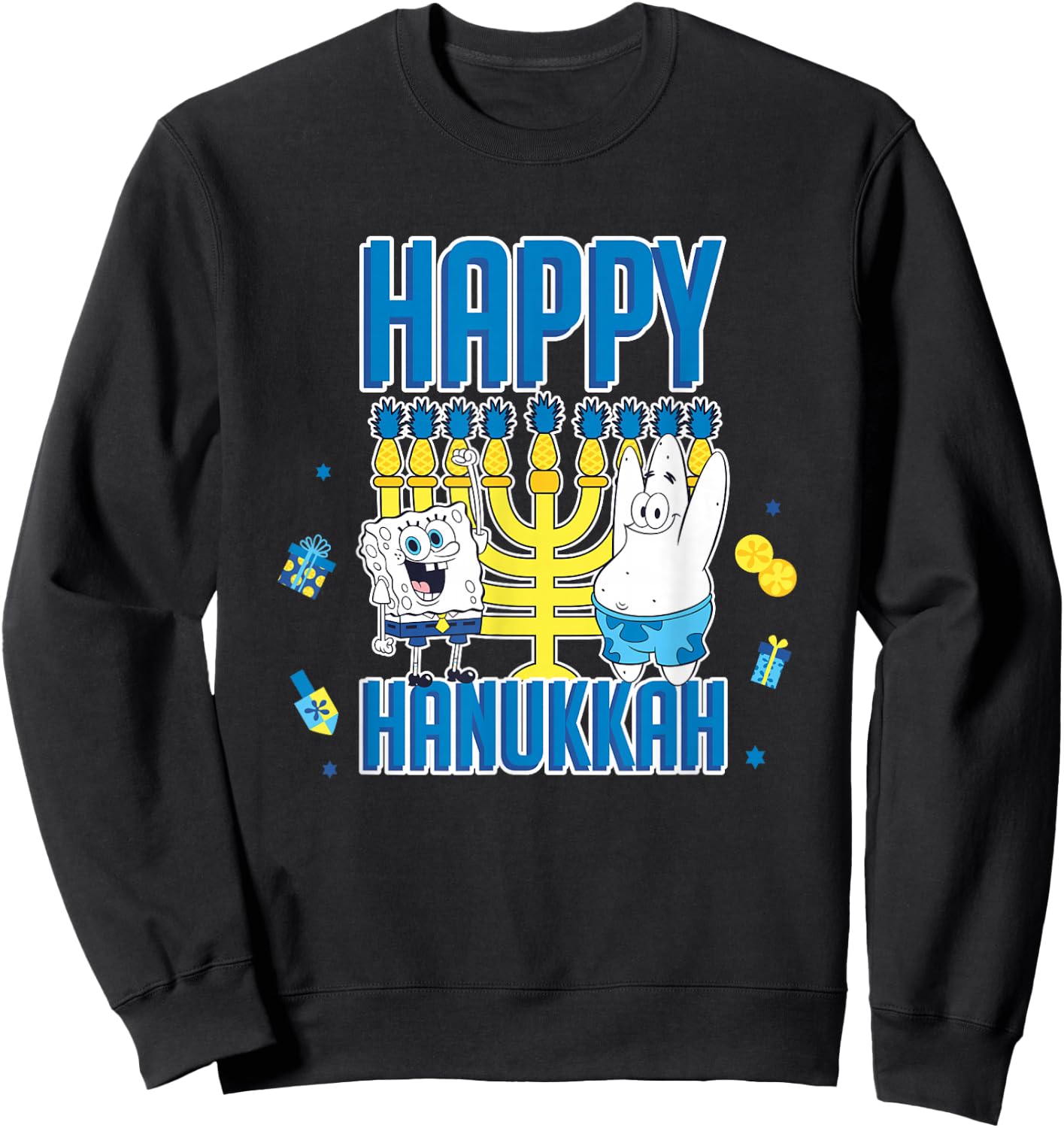 SpongeBob SquarePants Hanukkah Happy Hanukkah Retro Logo Sweatshirt - Sweatshirt | Black