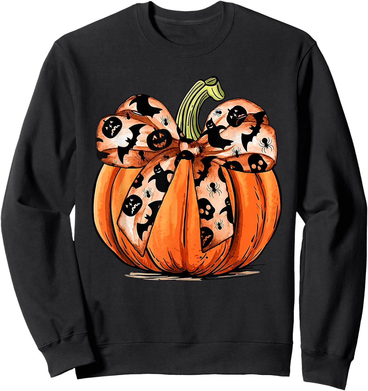 Coquette Bow Pumpkin Ghost Autumn Halloween Boujee Boo-jee Sweatshirt - Sweatshirt | Black