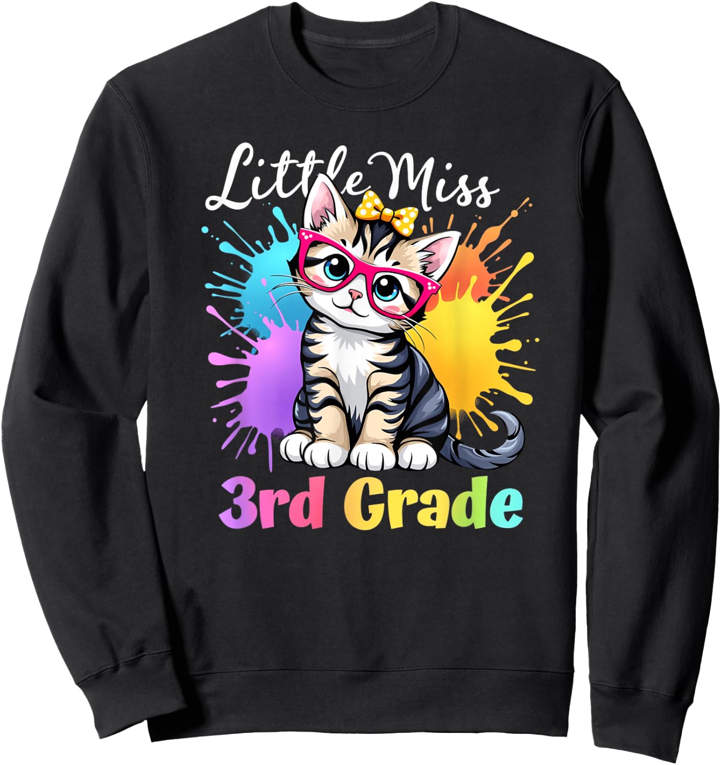 Little Miss 3rd Grade Kitten Back To School Cat Girls Sweatshirt - Sweatshirt | Black