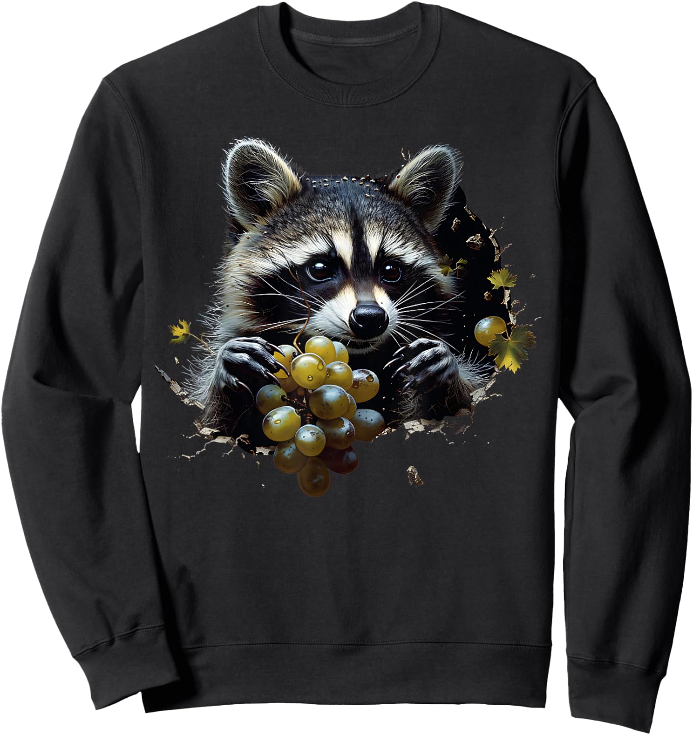 Funny Raccoon Tearing Through Grapes Sweatshirt - Sweatshirt | Black