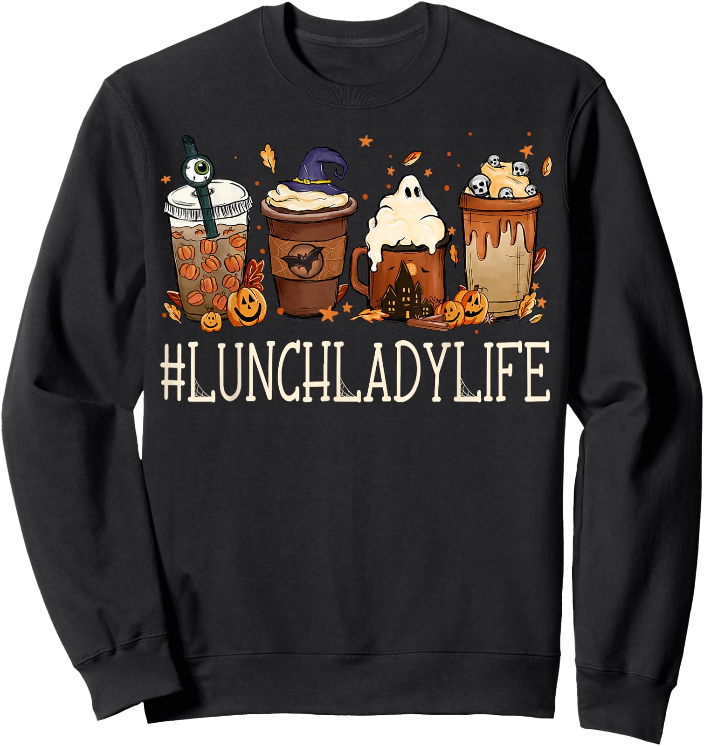 Lunch Lady Horror Coffee Spooky Halloween Pumpkin Autumn Sweatshirt - Sweatshirt | Black