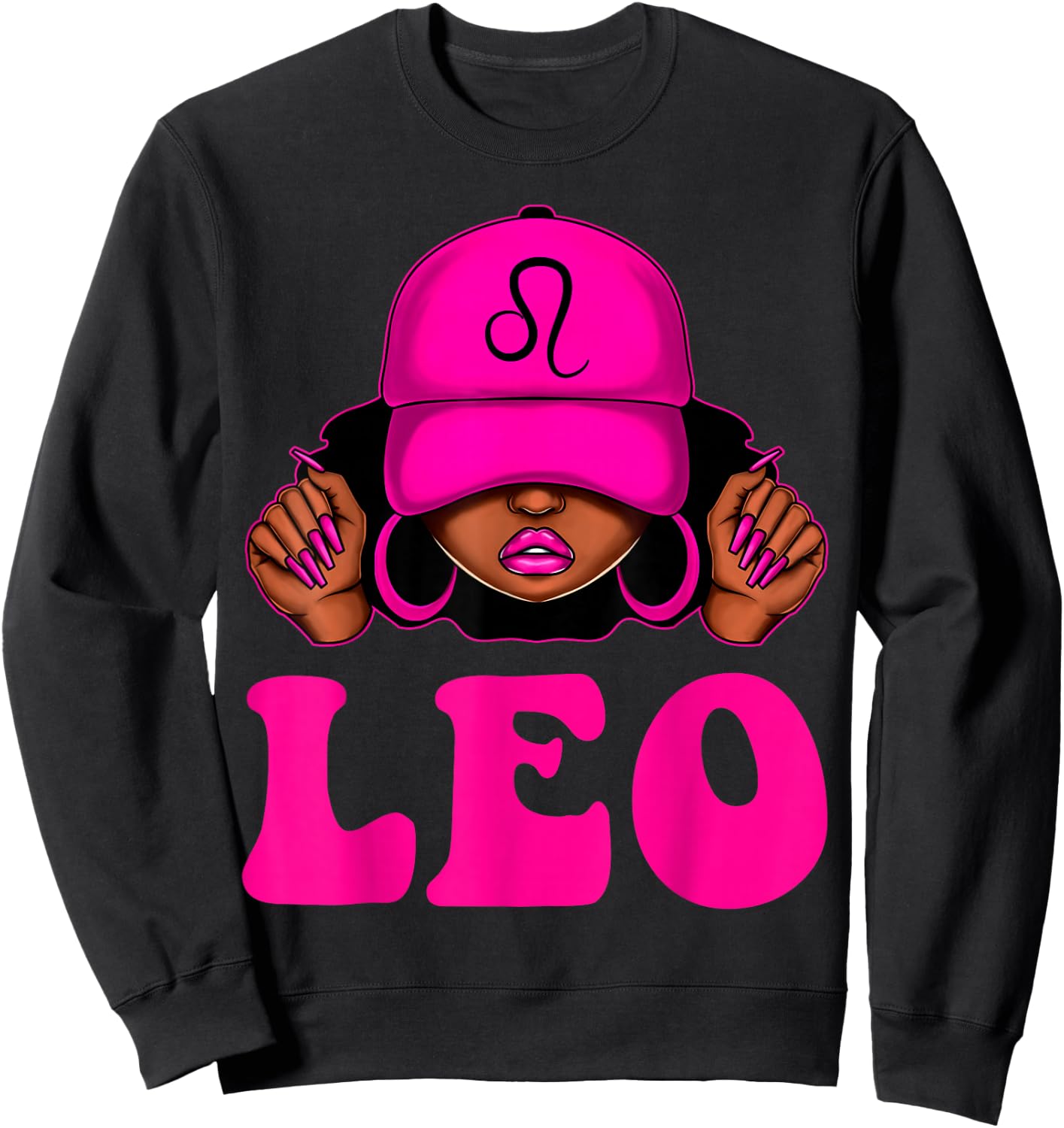 Leo Queen Sassy Black Woman Afro Girl Zodiac Birthday Sweatshirt - Sweatshirt | Black