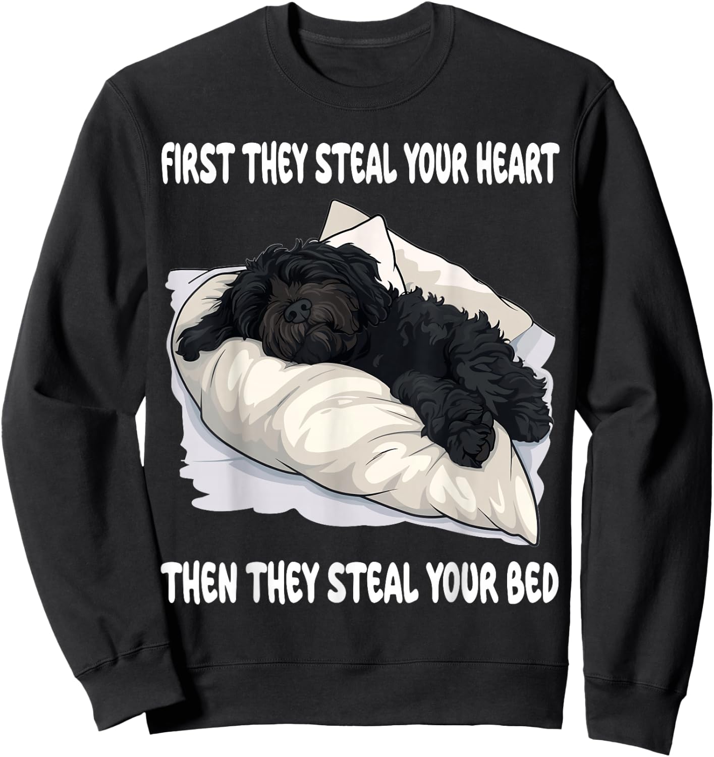 Portuguese Water Dog Sleeping Pajamas Nightgown Men Women Girls Kids Sweatshirt - Sweatshirt | Black