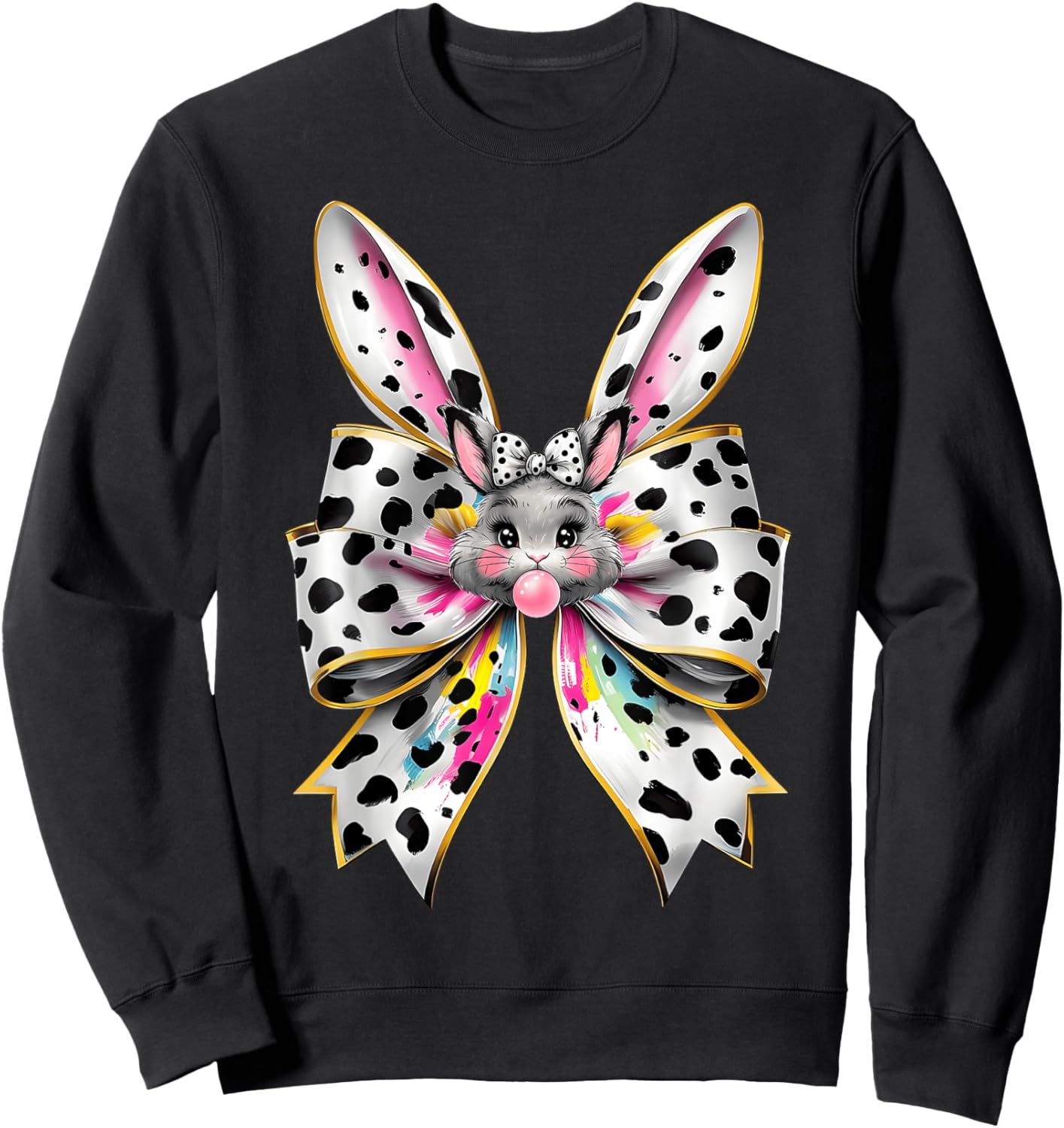 Cute Easter Bunny Face Coquette Bow Easter Day Girls Women Sweatshirt - Sweatshirt | Black