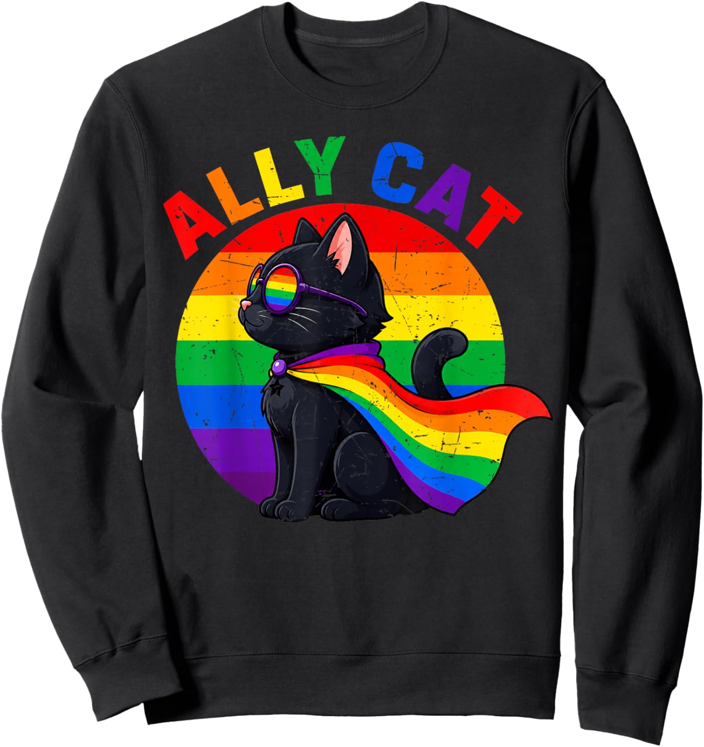 Ally Cat Rainbow Gay Pride LGBTQ LGBT Sweatshirt - Sweatshirt | Black