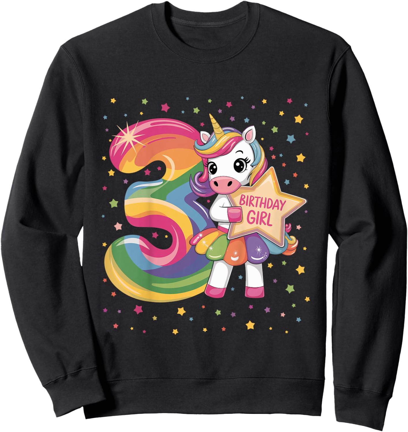 3 Year Old Unicorn 3nd Birthday Girl Sweatshirt - Sweatshirt | Black