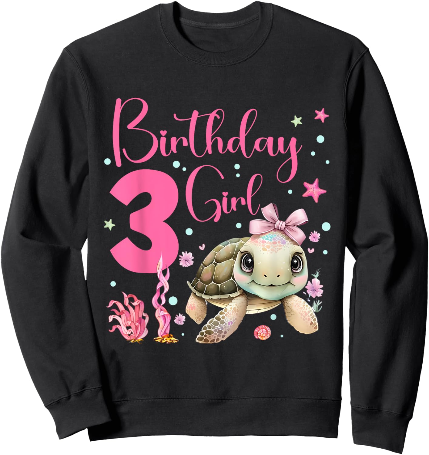 Sea Turtle Kids 3rd Birthday Ocean Party Theme Under The Sea Sweatshirt - Sweatshirt | Black