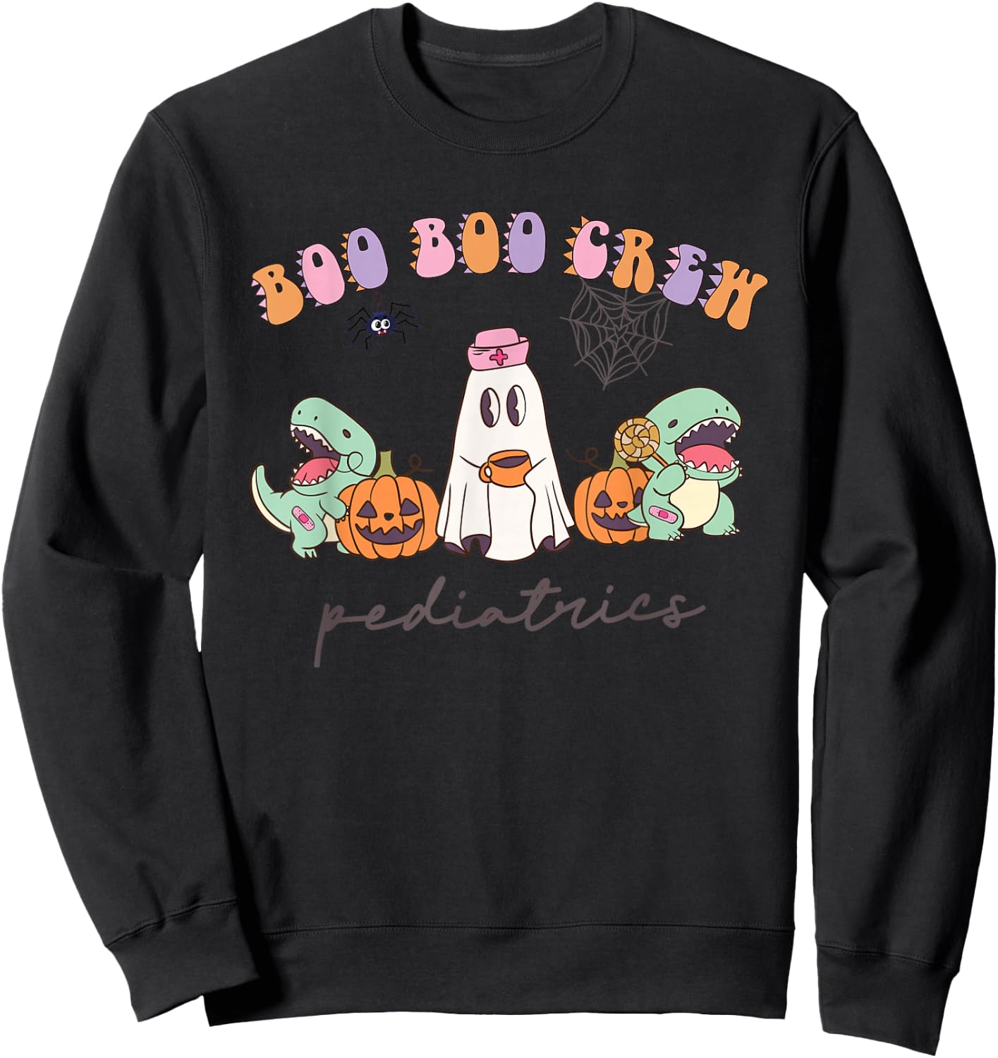 Boo Boo Crew Pediatrics Nurse Dinosaur Halloween PEDS Crew Sweatshirt - Sweatshirt | Black