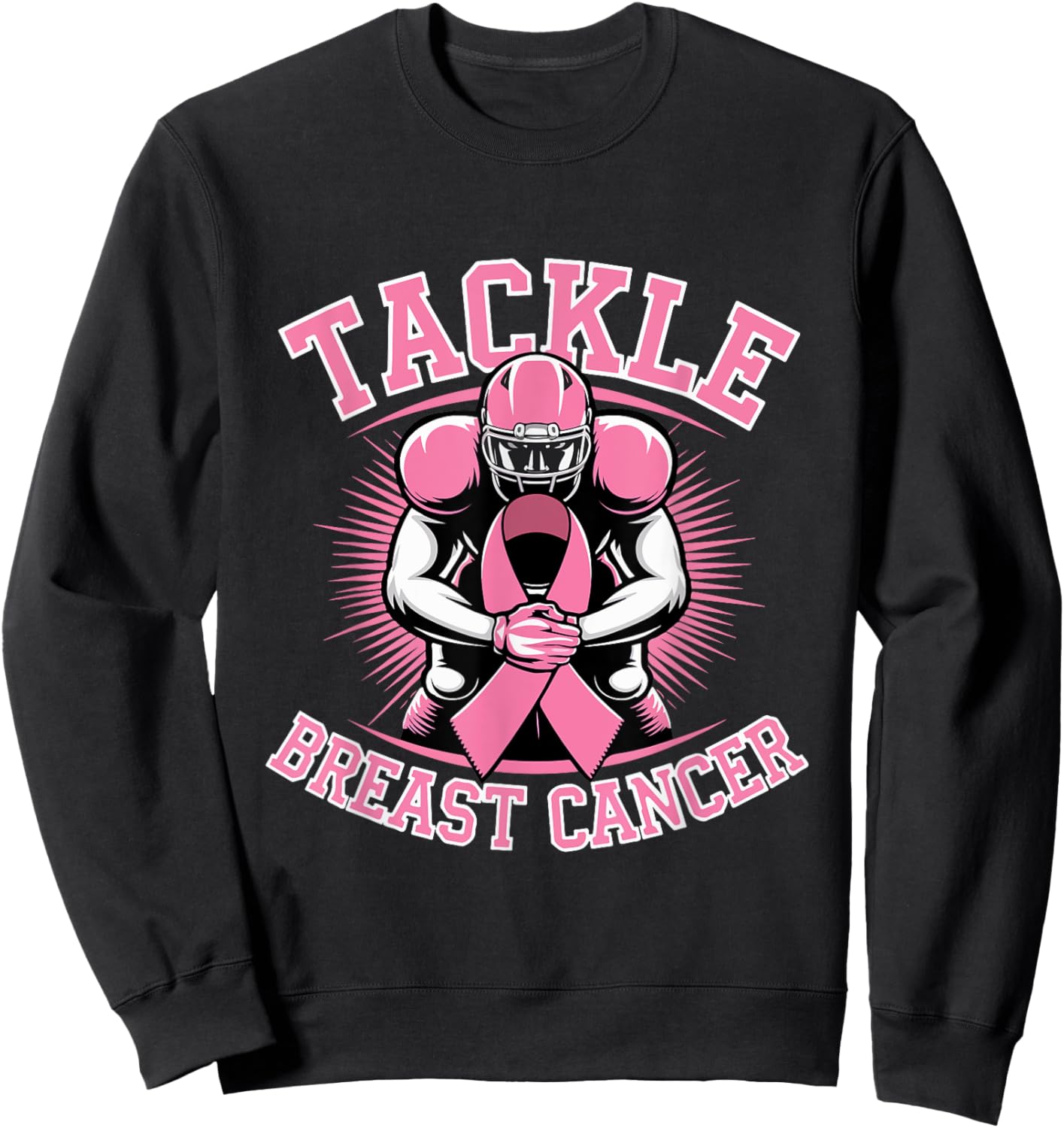 Tackle Breast Cancer Pink Ribbon American Fantasy Football Sweatshirt - Sweatshirt | Black