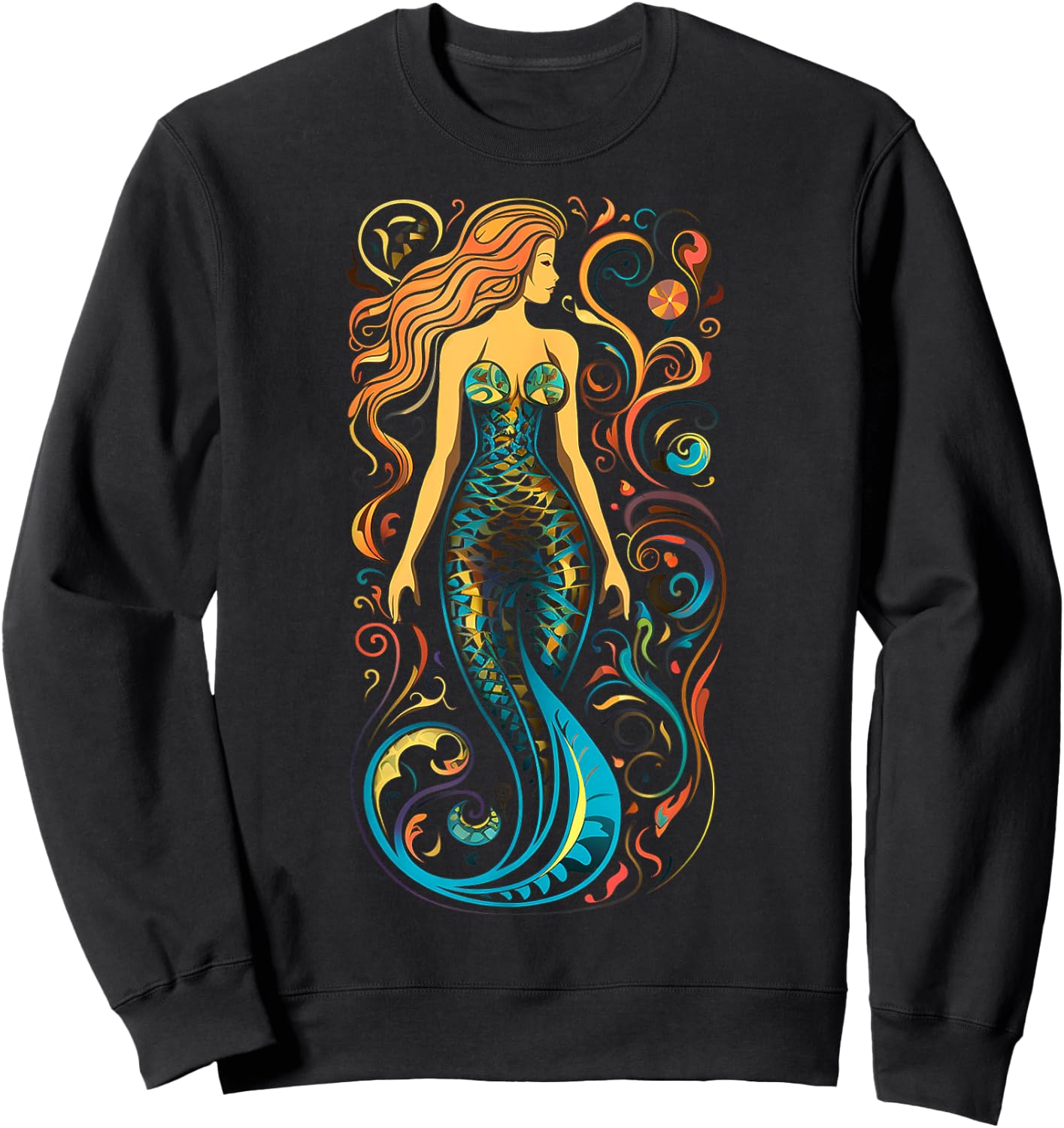 Mermaid Mandala Graphic Artwork Art Mermaid Sweatshirt - Sweatshirt | Black