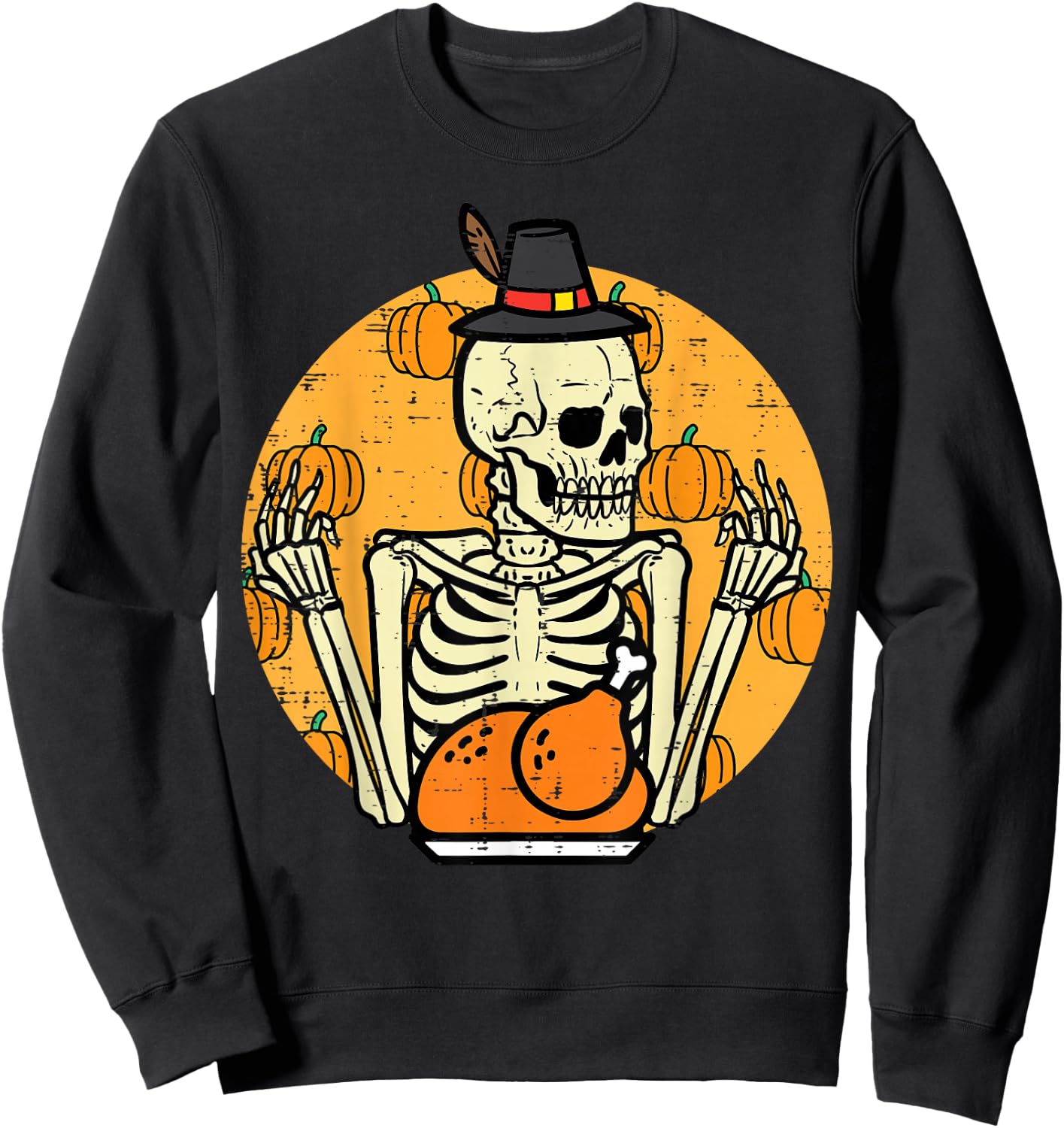 Thanksgiving Skeleton Turkey Day Halloween Men Women Kids Sweatshirt - Sweatshirt | Black