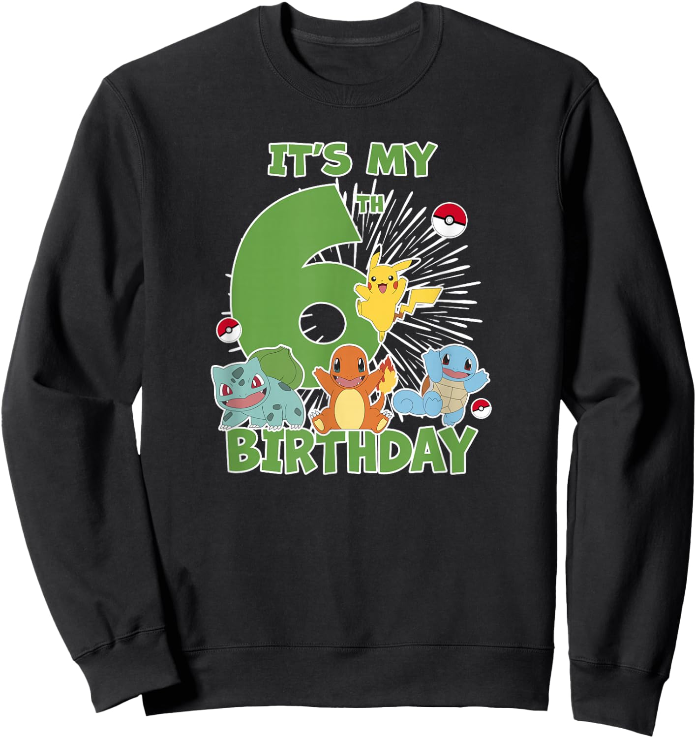 Pokémon It's My 6th Birthday Kanto Starters Celebration Sweatshirt - Sweatshirt | Black