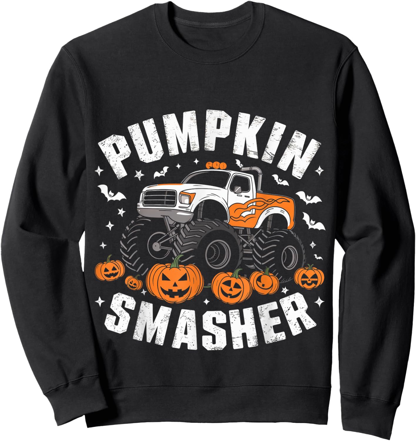 Pumpkin Smasher Halloween Monster Truck Dad Mom Kids Sweatshirt - Sweatshirt | Black