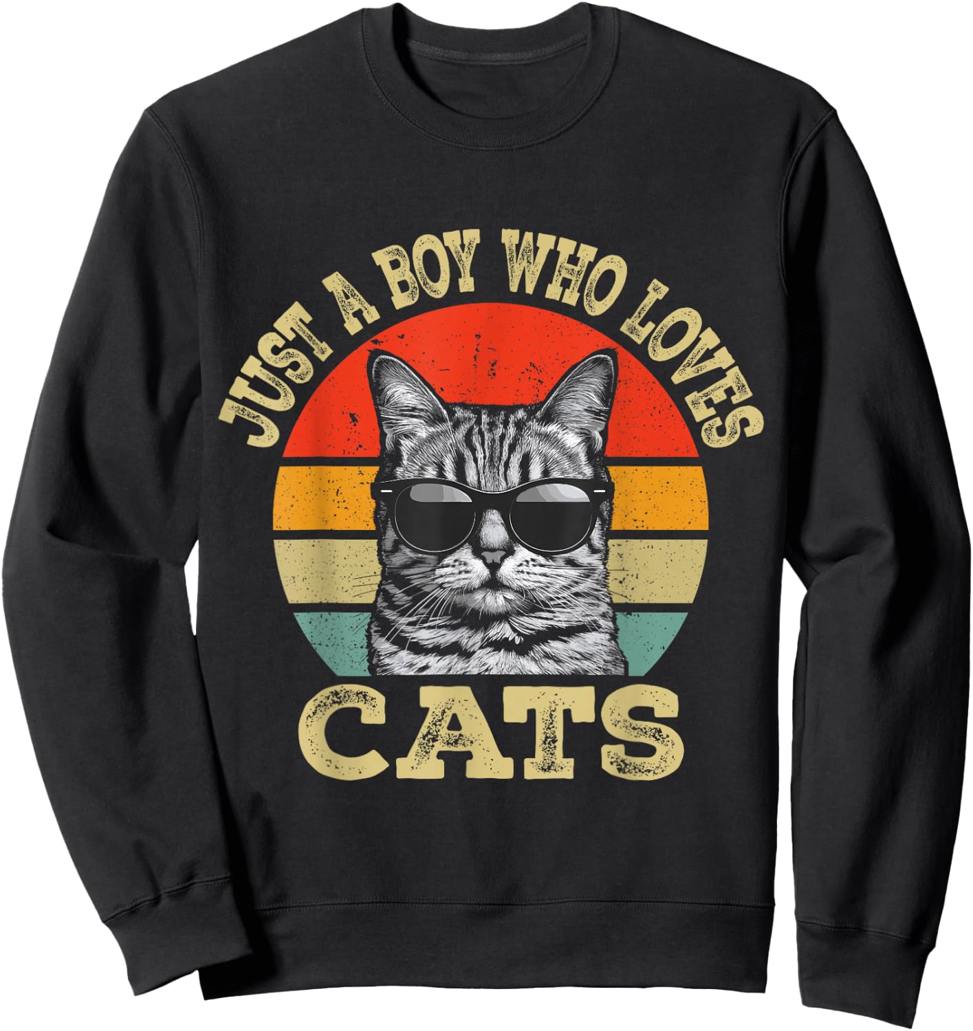 Vintage Just A Boy Who Loves Cats Boy Kid Cat Lover For Boys Sweatshirt - Sweatshirt | Black