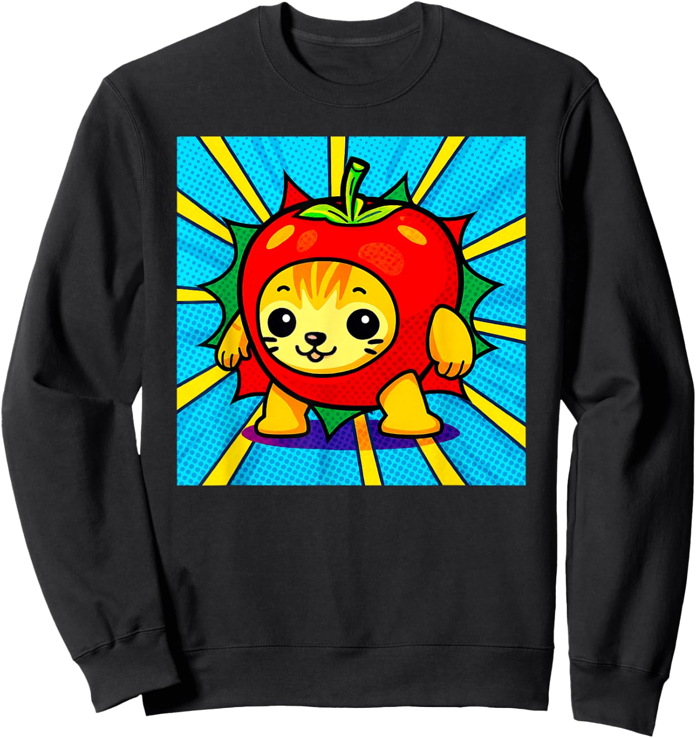 Cute Apple Cat Happy AppleCat Meme Kitty Cat Lovers Meme Sweatshirt - Sweatshirt | Black