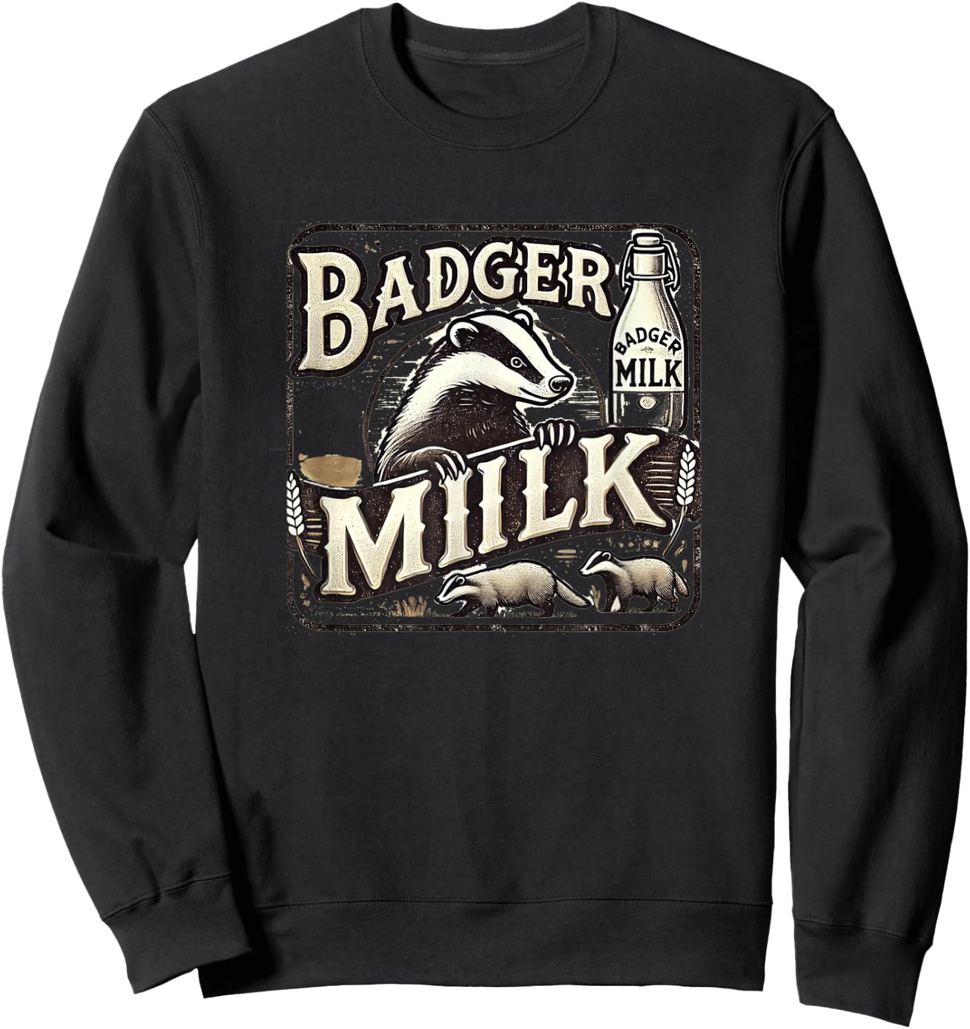 Funny Animal Badger Milk Vintage Advertising Sweatshirt - Sweatshirt | Black