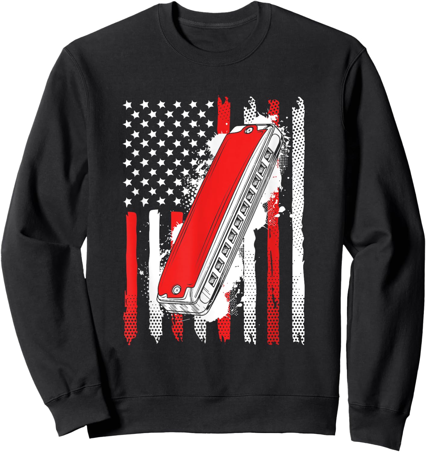 Grunge US Harmonica Flag Musical Instruments Sweatshirt - Sweatshirt | Black