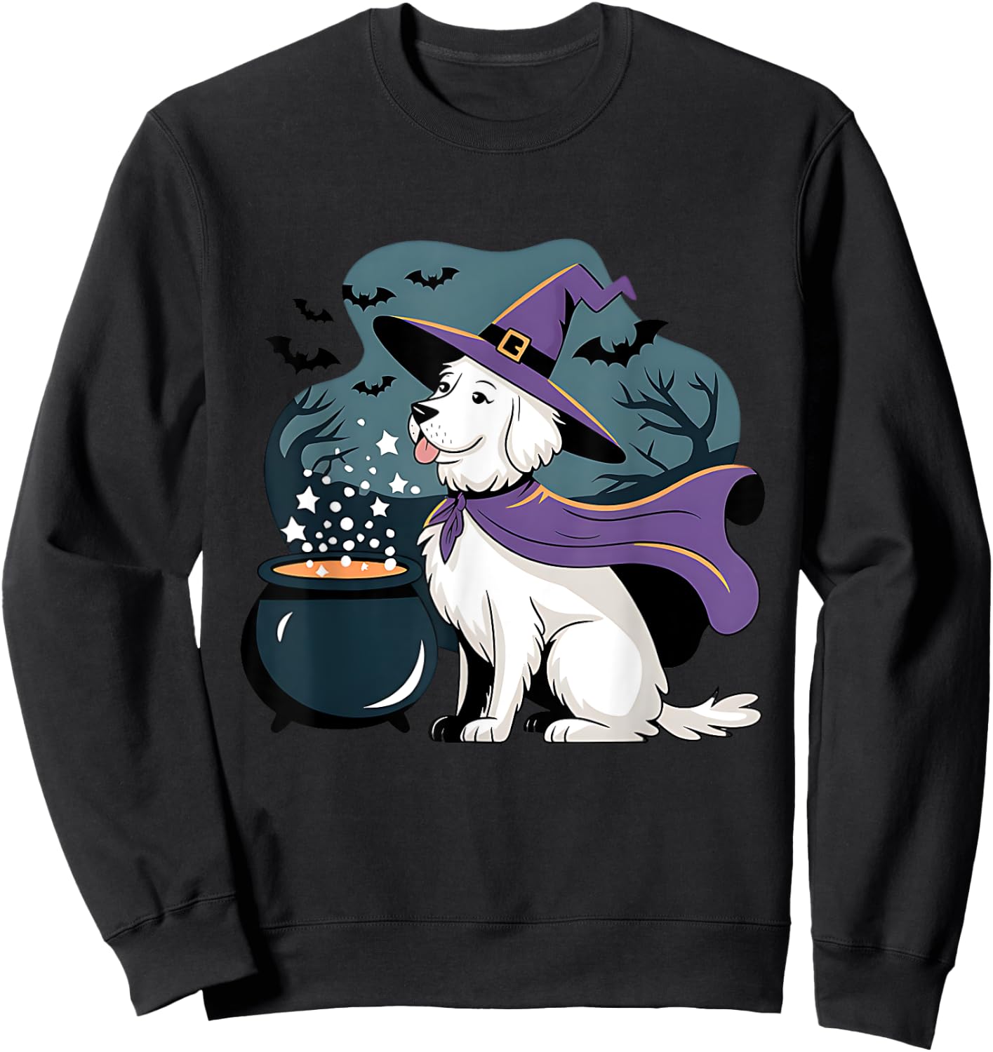 Halloween Witch White English Cream Golden Retriever Dog Sweatshirt - Sweatshirt | Black