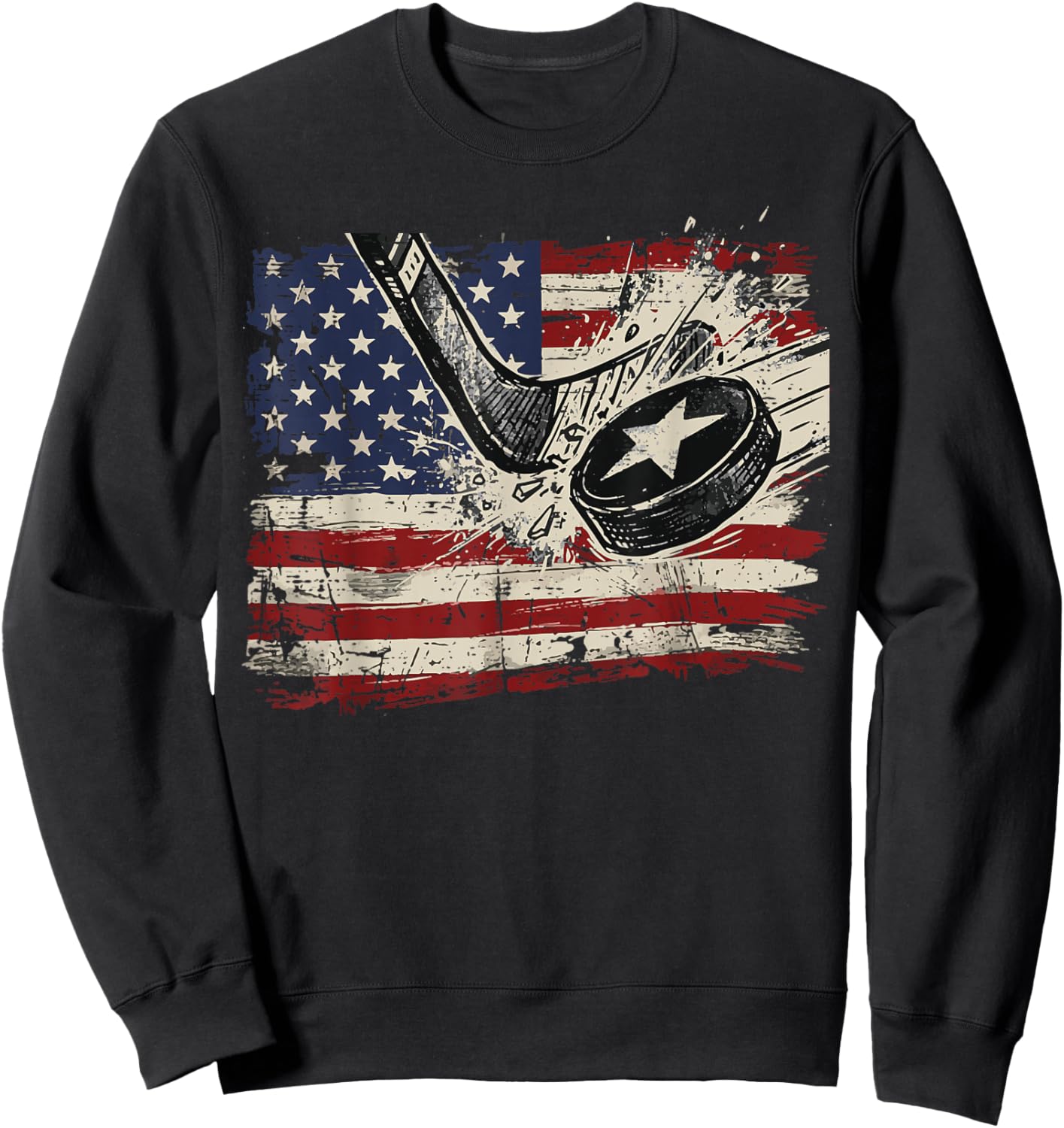 4th of July Ice Hockey Puck US Flag Patriotic Men Boys Kids Sweatshirt - Sweatshirt | Black