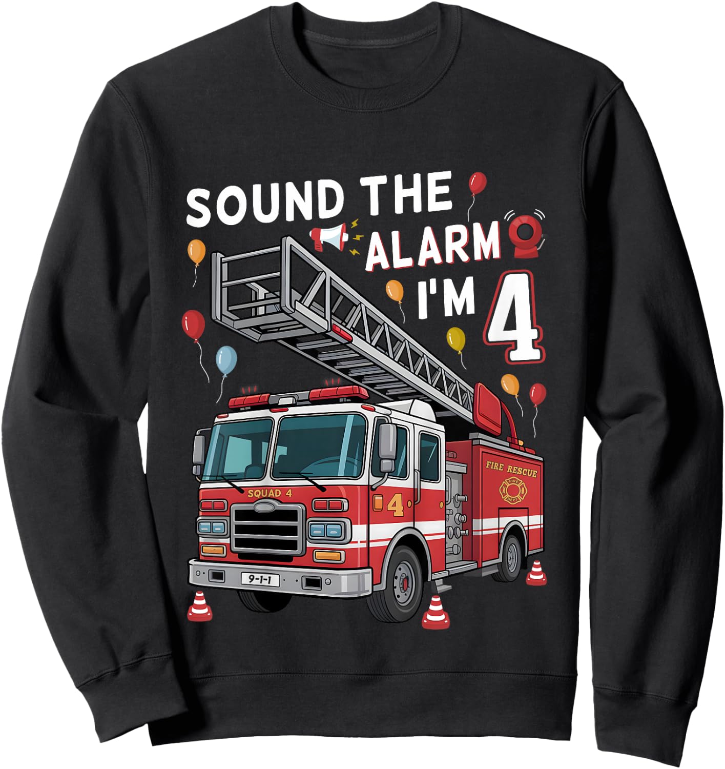 4th Birthday Boy Fire Truck 4 Year Old Boy Girl Firefighter Sweatshirt - Sweatshirt | Black