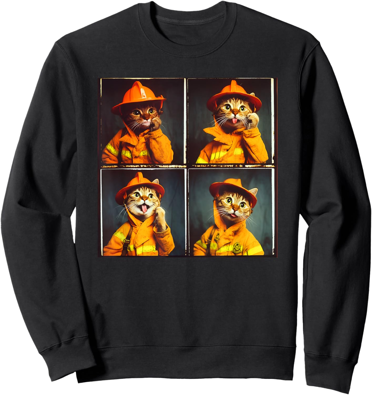 Funny Animal Photobooth Firefighter Cat Sweatshirt - Sweatshirt | Black
