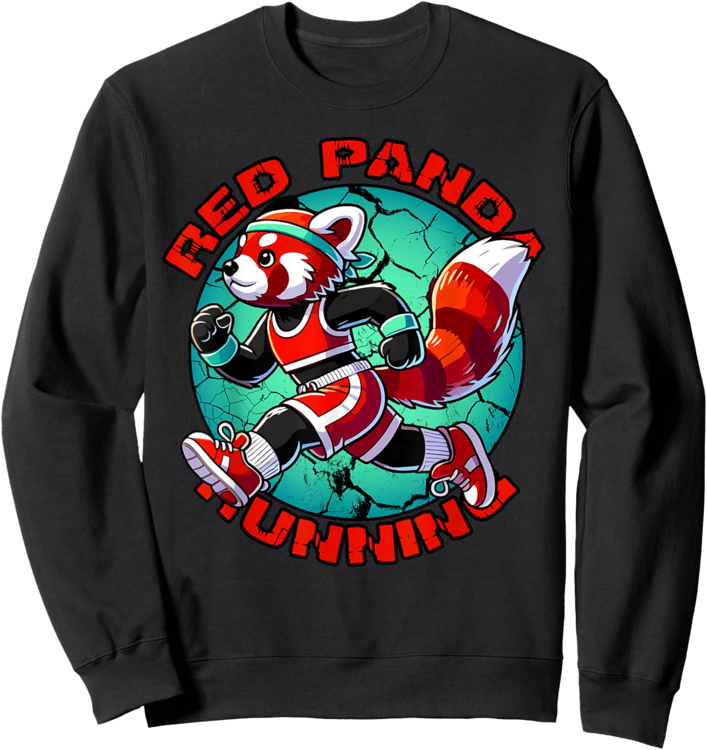 Red Panda Running Funny Runner Sweatshirt - Sweatshirt | Black